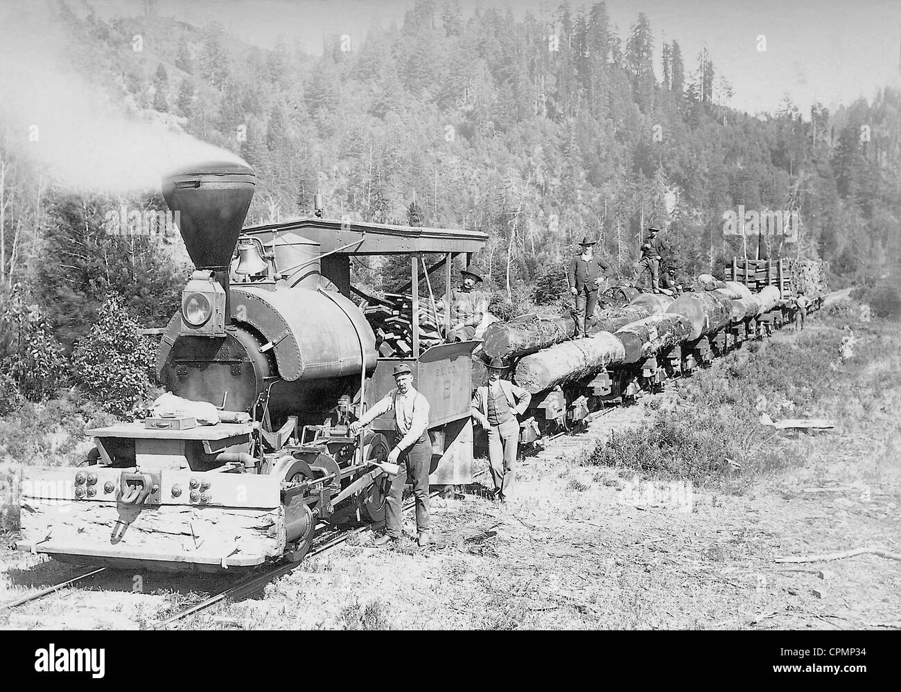 Trasporto di legname per ferrovia negli Stati Uniti Foto Stock