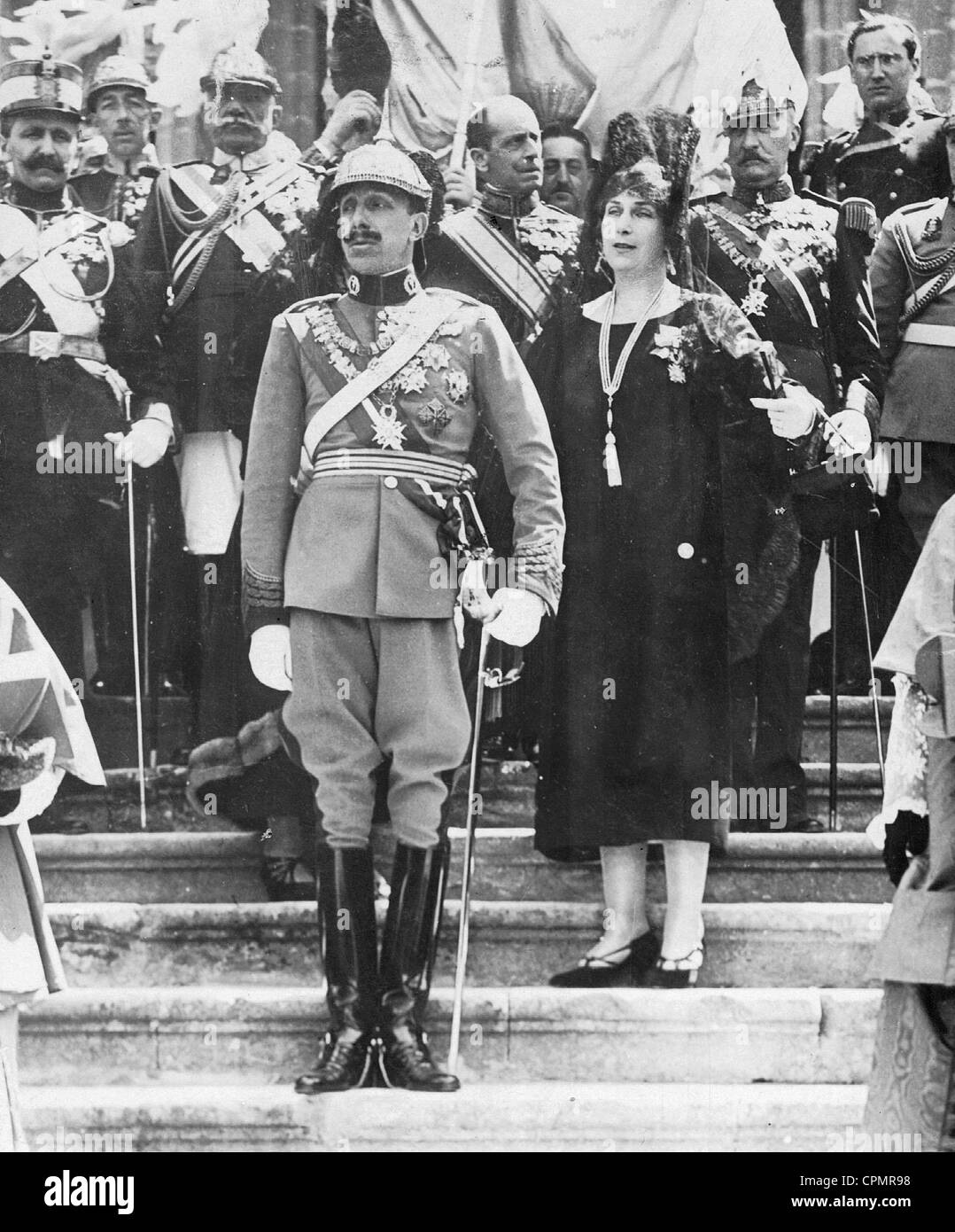 Il re Alfonso XIII e sua moglie Victoria Eugenia, 1927 Foto Stock