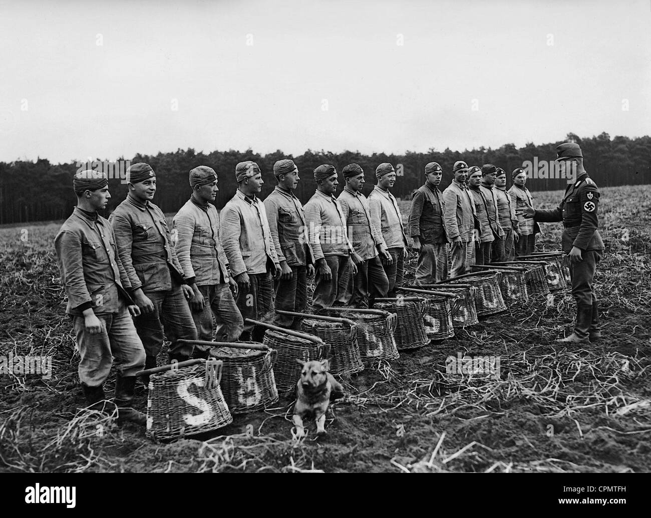 "Servizio del lavoro degli uomini di aiuto con il raccolto di patate, 1936 Foto Stock