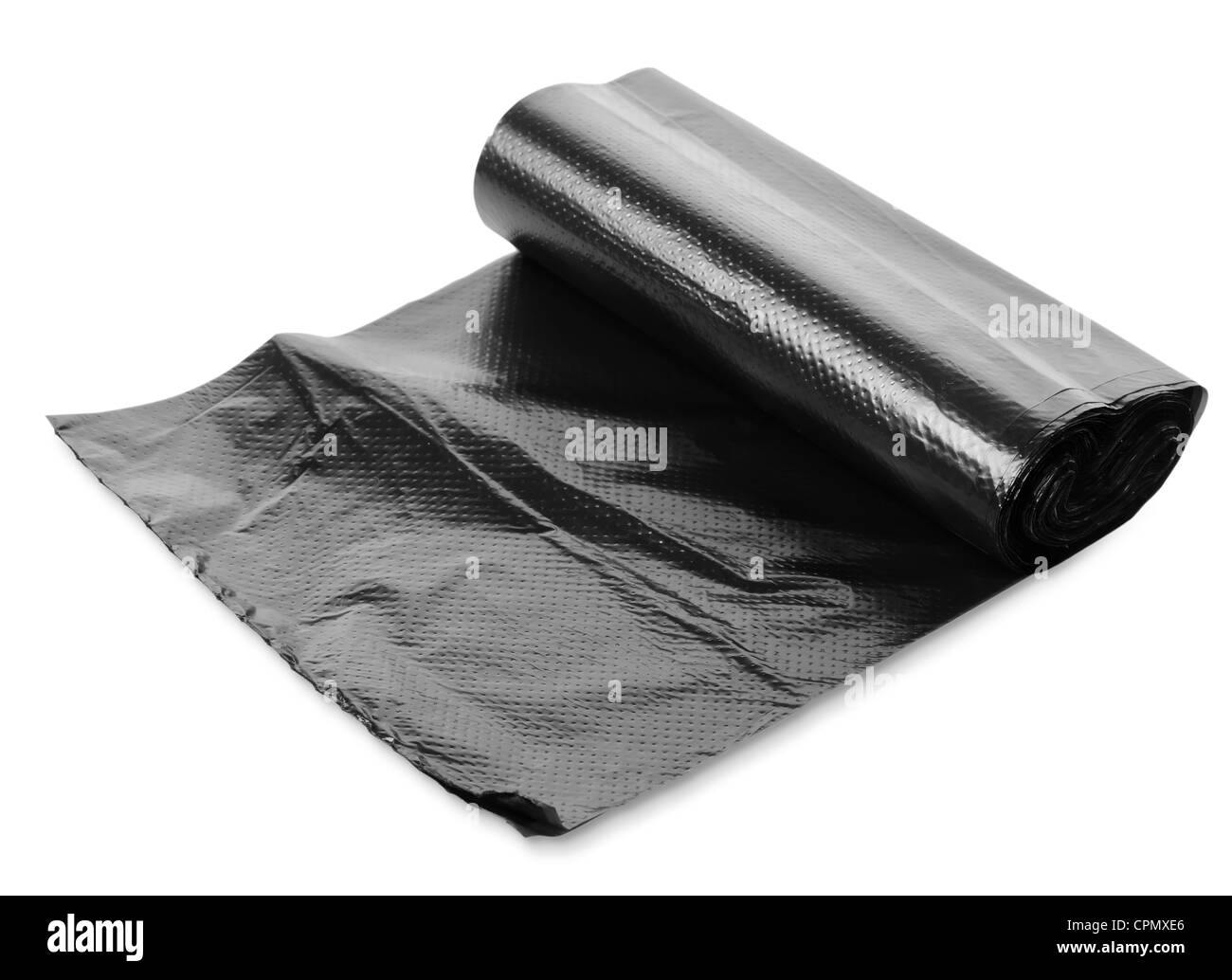 Black garbage bag isolati su sfondo bianco Foto Stock