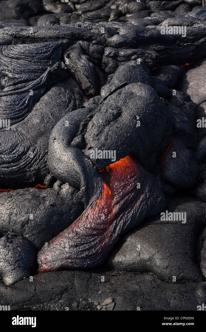 Elk284-2688v Hawaii, HI, vulcani NP, South Coast, la lava scorre Foto Stock