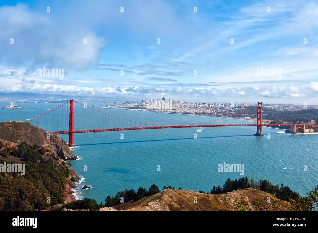 Il famoso Golden Gate Bridge di San Francisco, California. Foto Stock