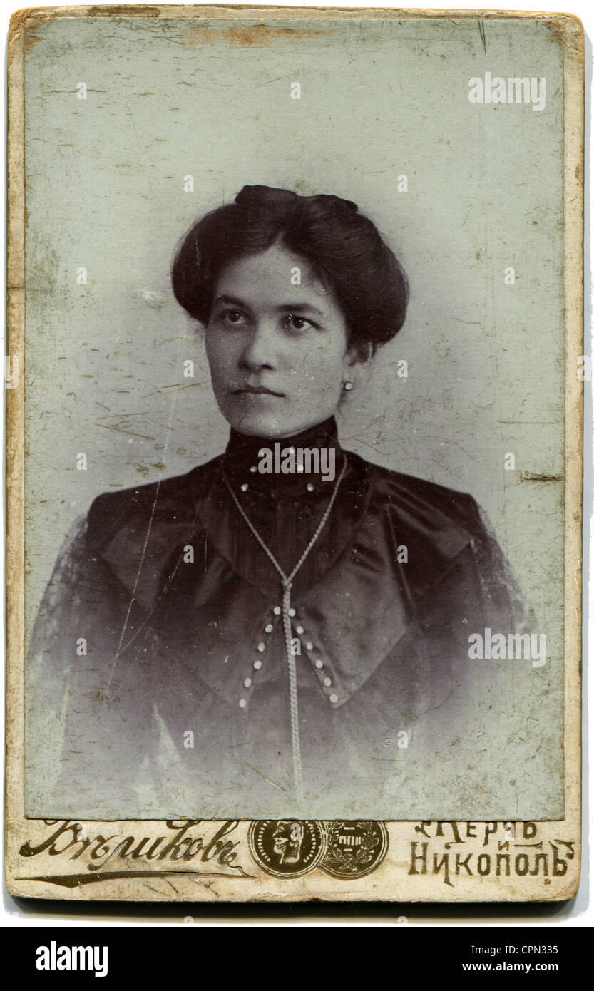 Un antico mostra fotografica di donna Foto Stock