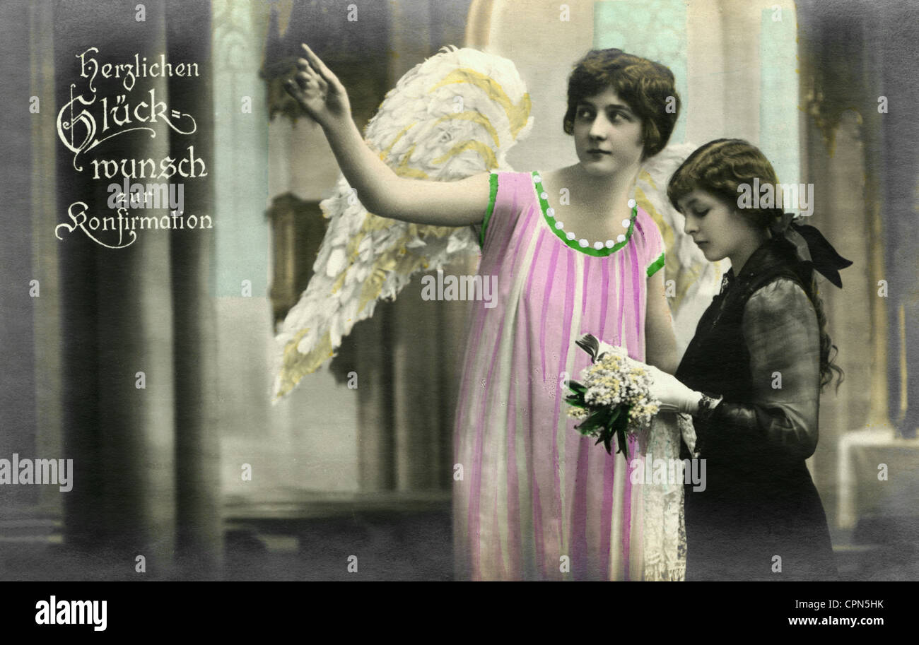Religione, cristianesimo, conferma, congratulazioni alla conferma, angelo e conferma, Germania, 1922, diritti aggiuntivi-clearences-non disponibile Foto Stock