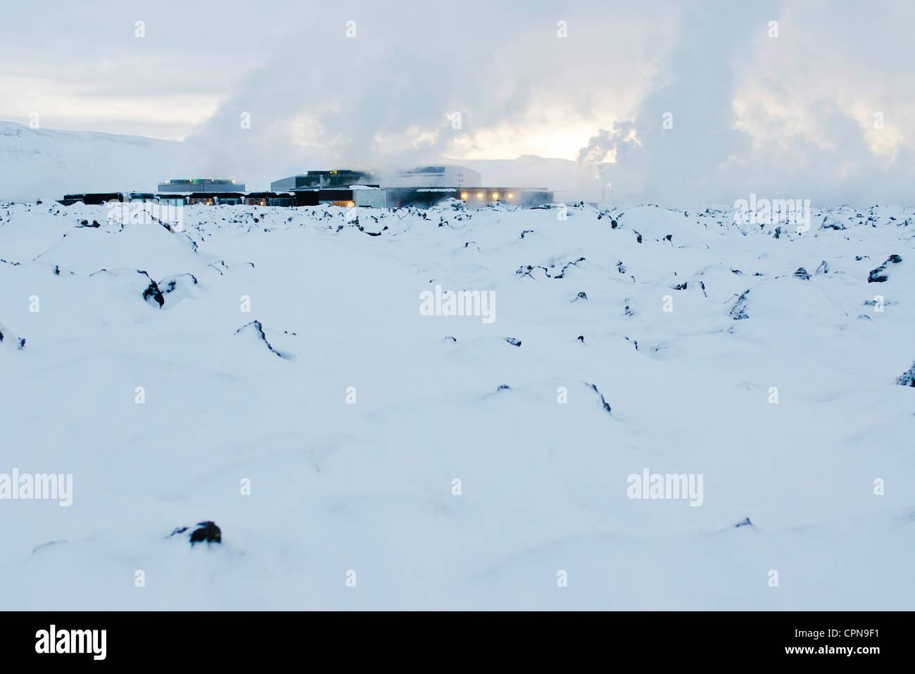 L'Islanda, la penisola di Reykjanes, Laguna Blu, Stazione Elettrica Geotermica Foto Stock