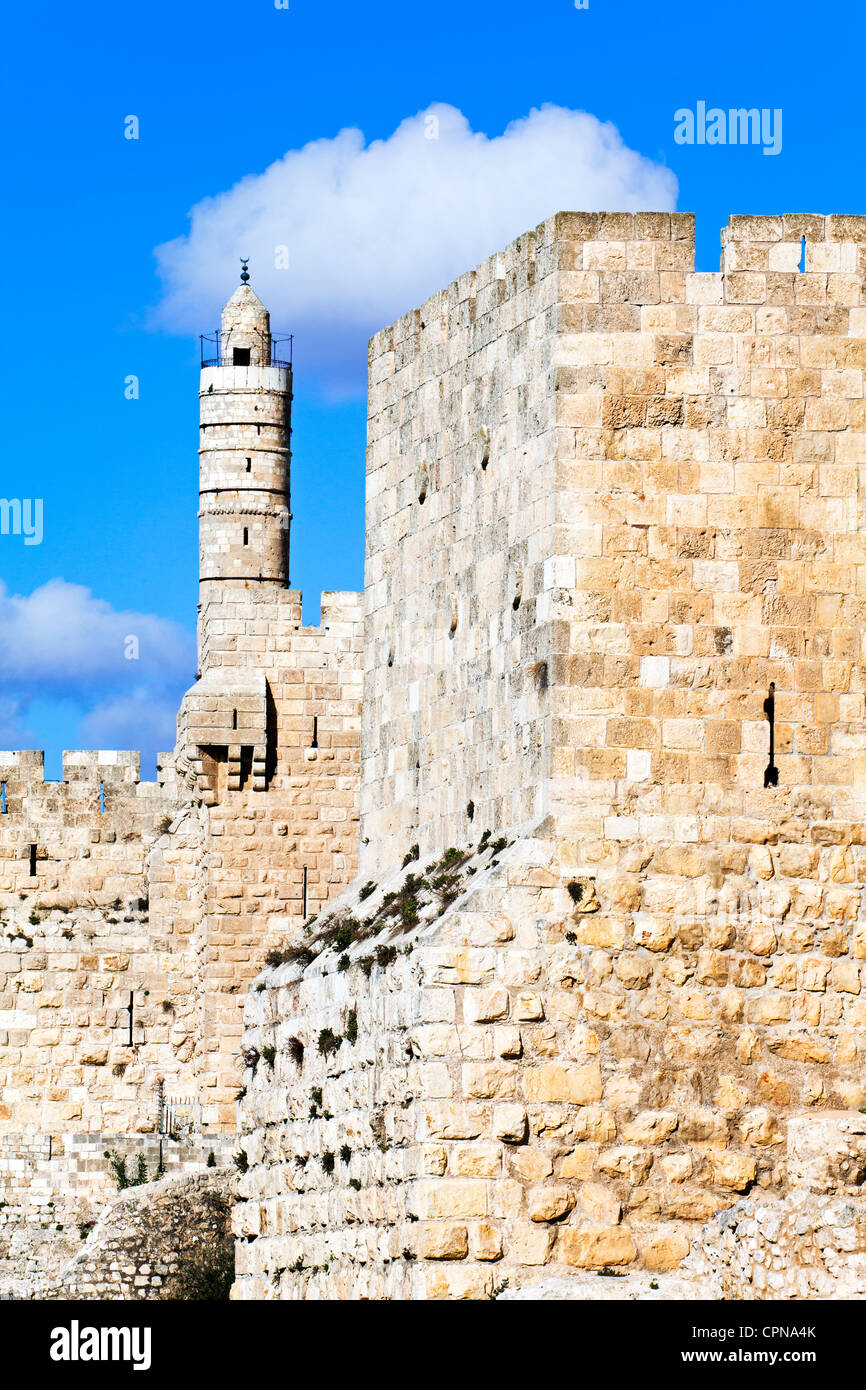 Medio Oriente, Israele, Gerusalemme, Citadel (torre di David), mura della città vecchia Foto Stock