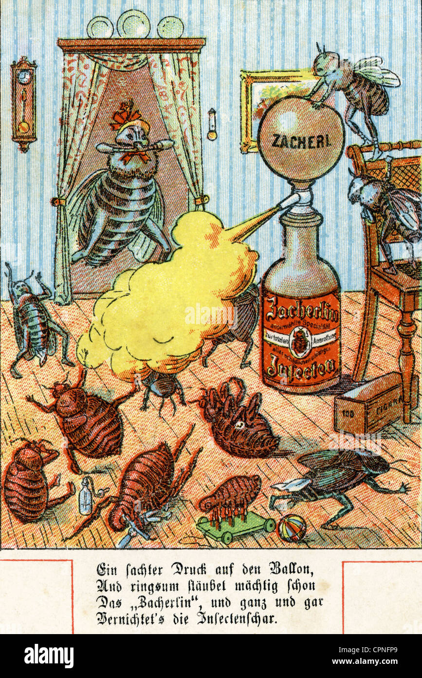 Pubblicità, insetticida Zacherlin, è stato fatto dal 1870 da Insektenpulverfabrik Zacherl a Unterdoebling, fondatore della società Johann Zacherl, cartolina pubblicitaria, Vienna, Austria, circa 1899, diritti aggiuntivi-clearences-non disponibile Foto Stock