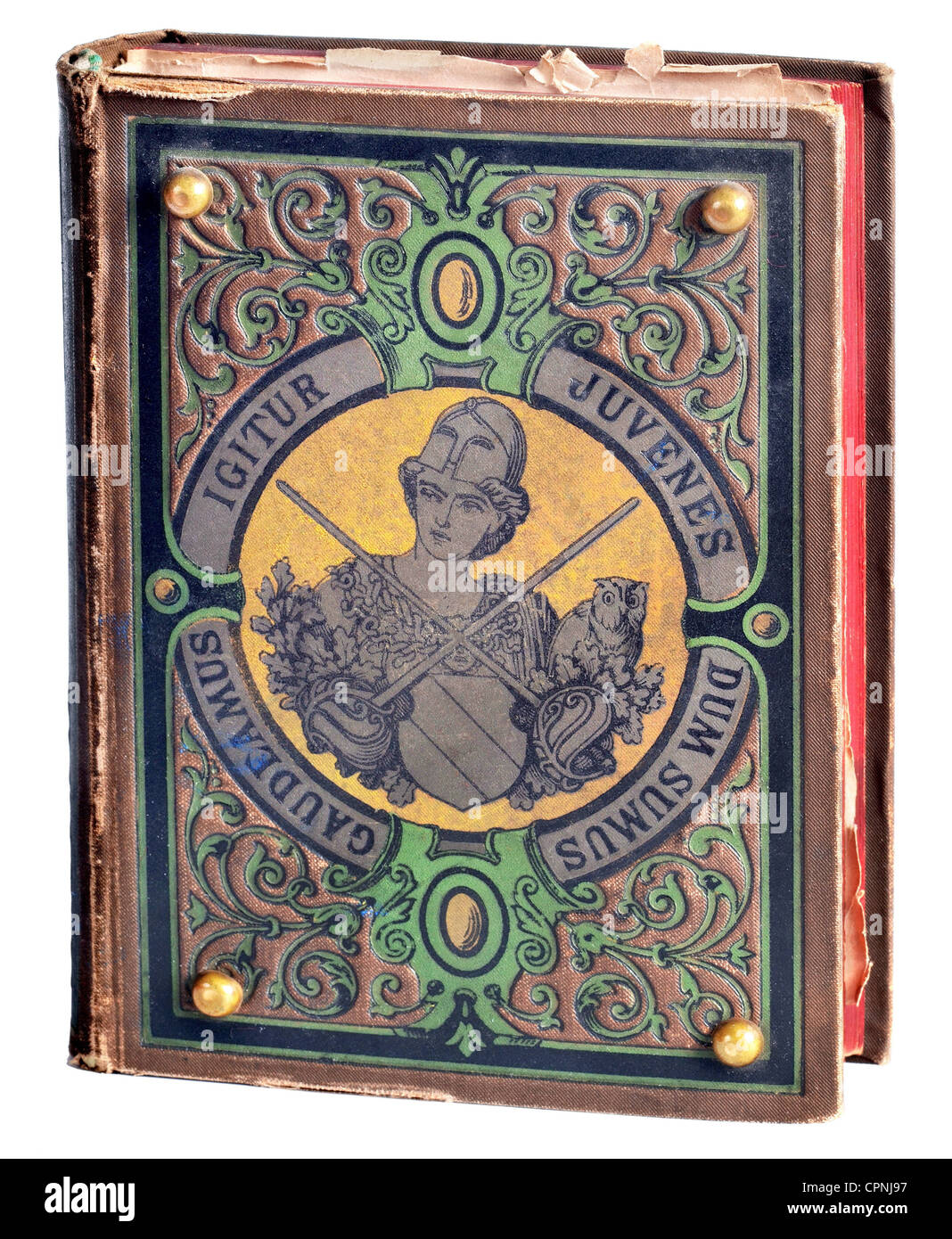 Letteratura, canzoni per studenti, Schauenburgs Libro commerciale tedesco universale, splendida edizione per anniversario, copertina del libro in rilievo con la più famosa ballata studentesca 'Gaudeamus igitur Juvenes dum suus', Lahr, casa editrice di Moritz Schauenburg, Germania, 1888, diritti aggiuntivi-clearences-non disponibili Foto Stock