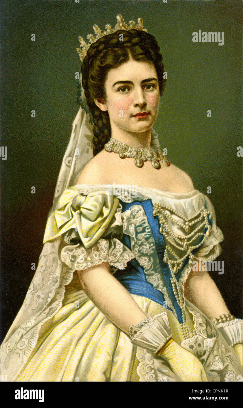 Elisabeth Amalie di Baviera, 24.12.1837 - 10.9.1898, Empress consorte d'Austria dal 24.4.1854, Regina consorte d'Ungheria, chiamata 'isi', a metà lunghezza, litografia, Austria, circa 1875, Foto Stock