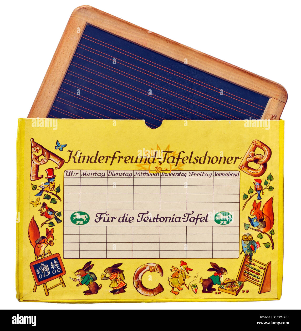 Pedagogia, scuola, ardesia, Kinderfreund copertura ardesia, il bordo è stato scivoloso-in la custodia durante il disuso e è stato protetto meglio, Germania, circa 1953, Additional-Rights-Clearences-non disponibile Foto Stock