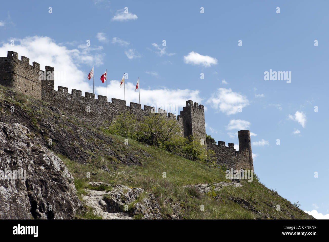 Le rovine del castello di Tourbillon in Sion, la capitale del cantone del Vallese, Svizzera Foto Stock