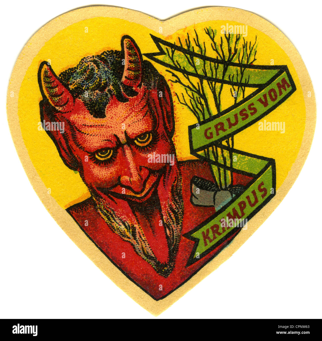 Natale, Avvento, 'Gruss vom Krampus' (saluti da Krampus), accompagnando San Nicola nel sud tedesco e austriaco usanza, rottame-foto a forma di cuore, Austria, circa 1910, Additional-Rights-Clearences-non disponibile Foto Stock