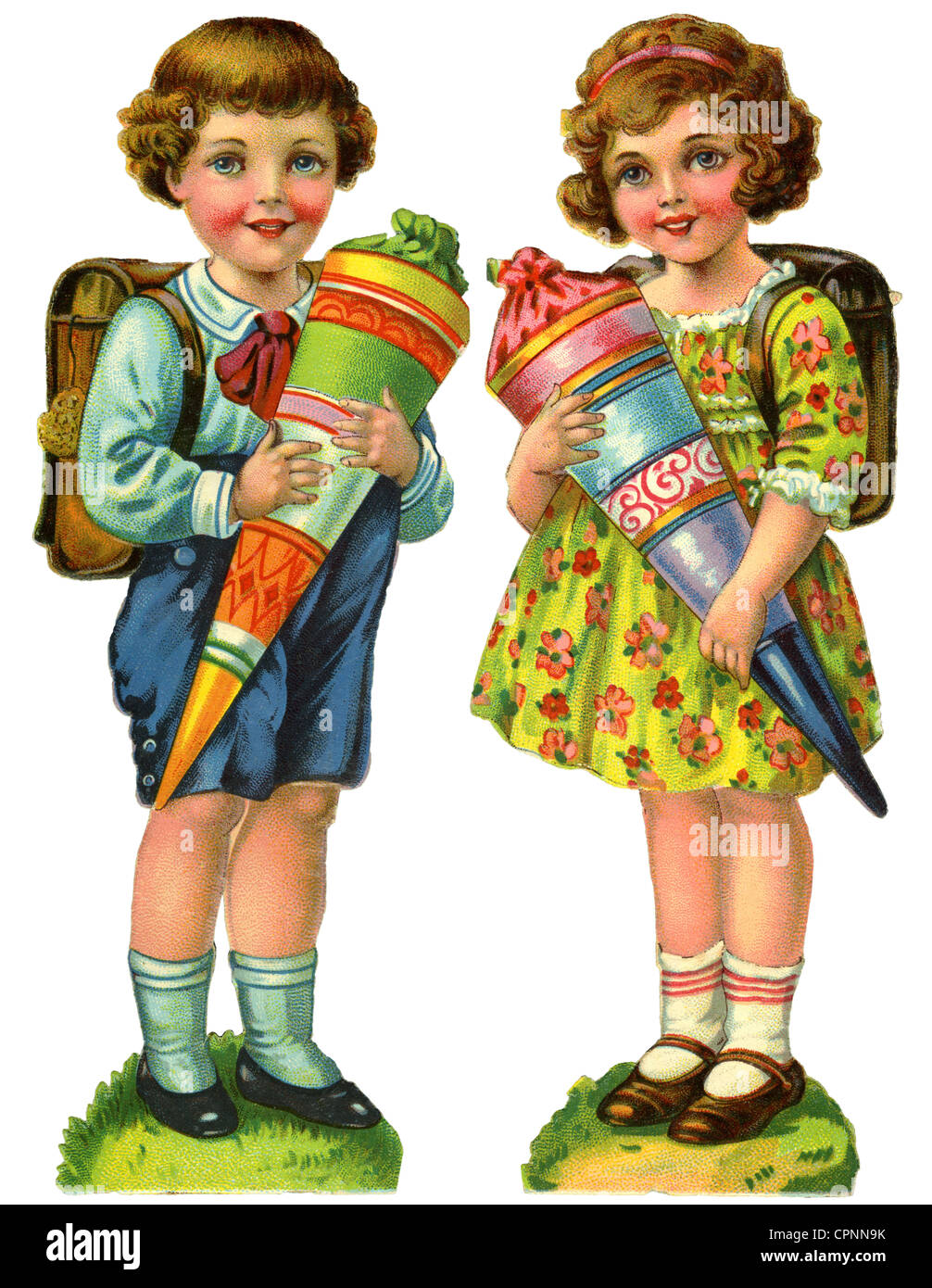 Pedagogia, scuola, scolaro e scolastica con schultuete, rottame, litografia, Germania, circa 1927, diritti aggiuntivi-clearences-non disponibili Foto Stock