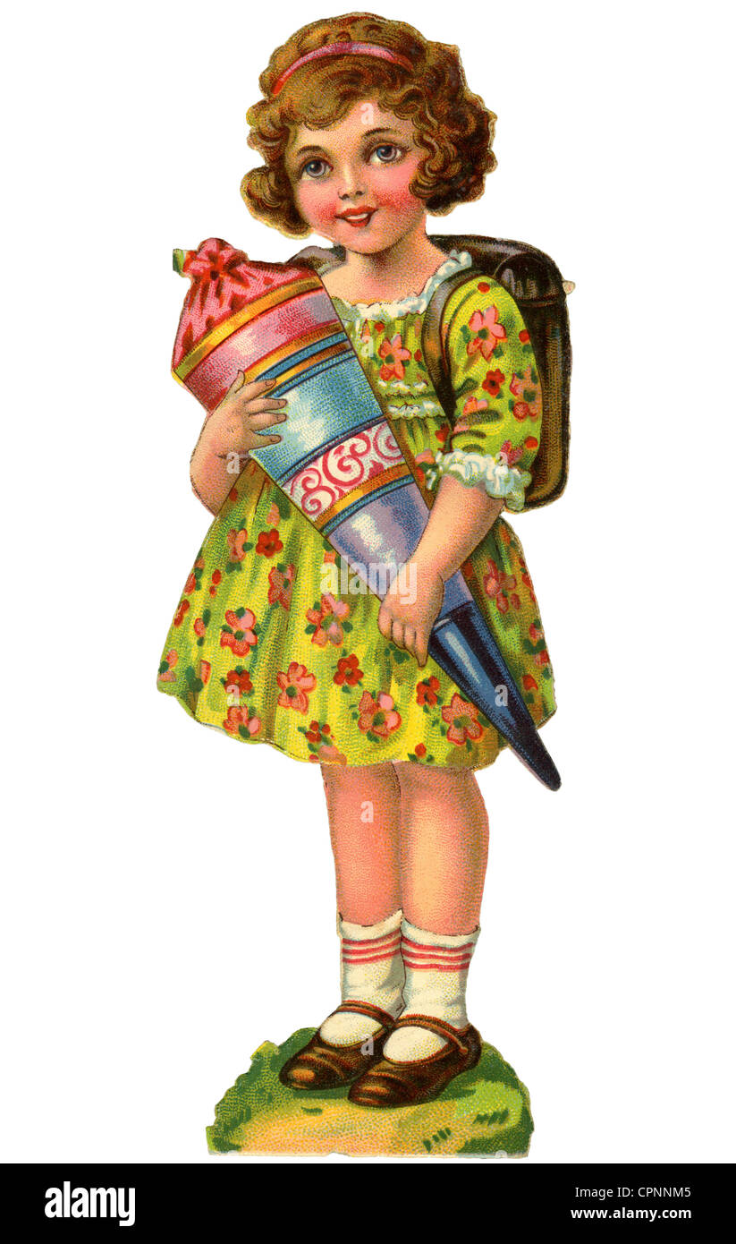 Pedagogia, scuola, scolastica con schultuete, rottame, litografia, Germania, circa 1927, diritti aggiuntivi-clearences-non disponibile Foto Stock