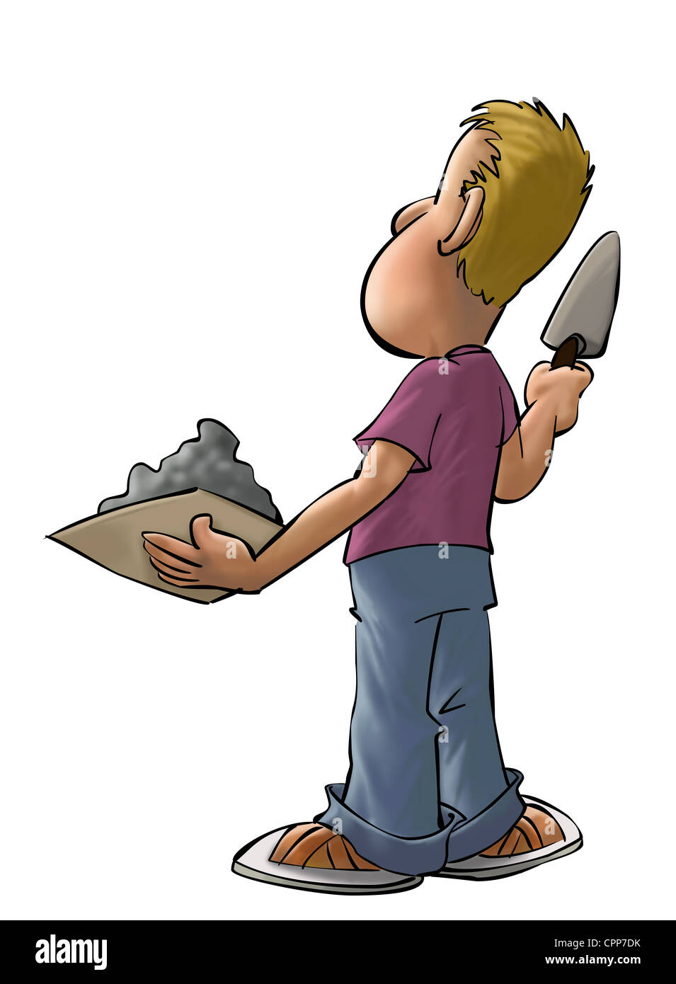 Un costruttore di lavorare con i suoi strumenti Foto Stock