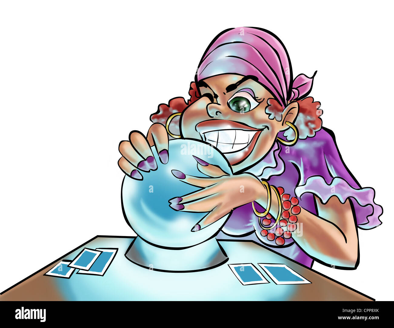 Una donna gitana guardando nella sfera di cristallo Foto Stock