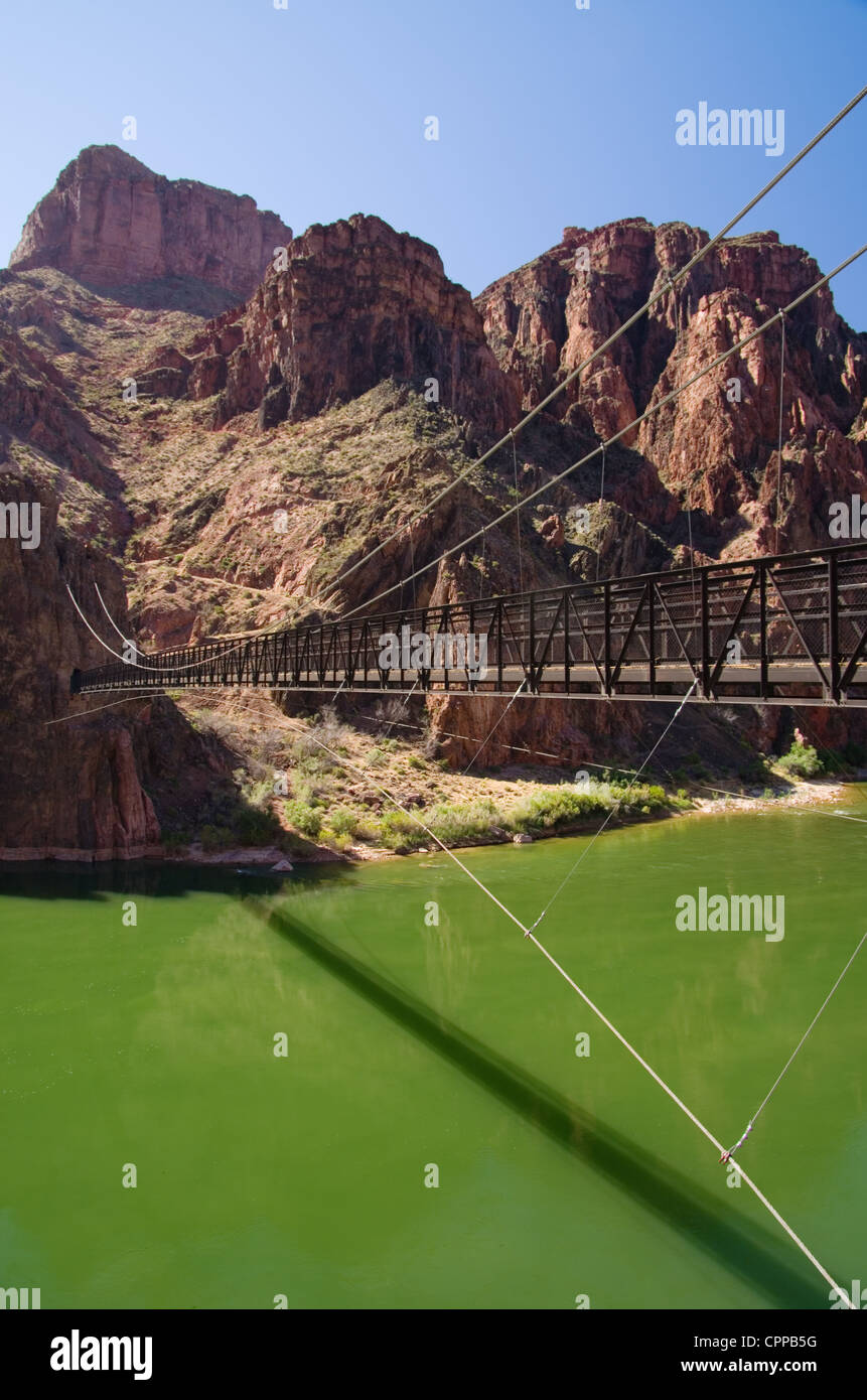 Il ponte di nero lungo il Fiume Colorado per Phantom Ranch nel Grand Canyon Foto Stock