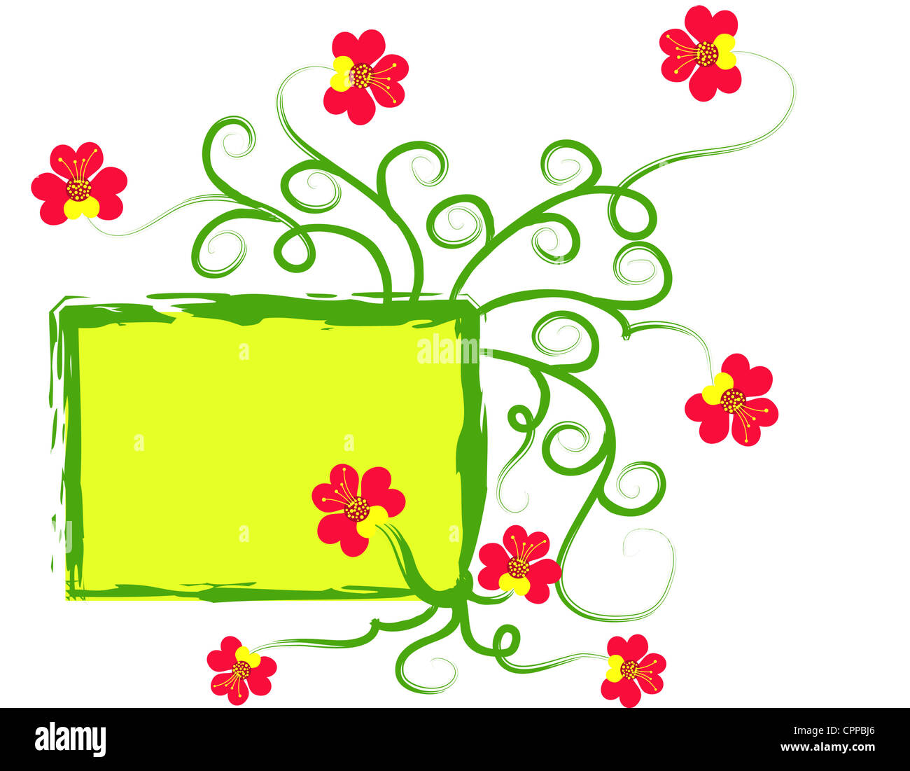 Rosso design floreale sul telaio verde Foto Stock