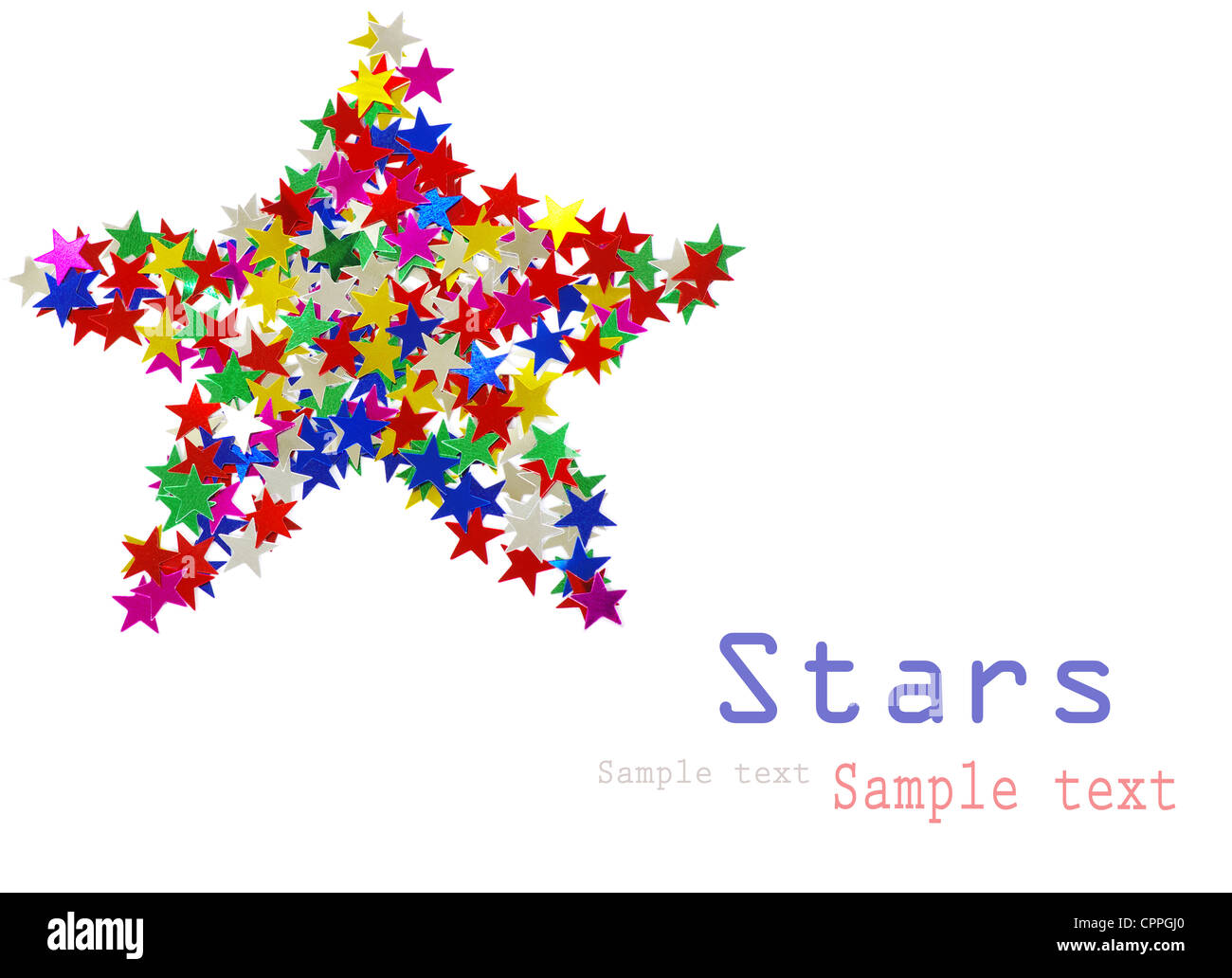 La grande stella composta da molte stelle colorate su bianco Foto Stock