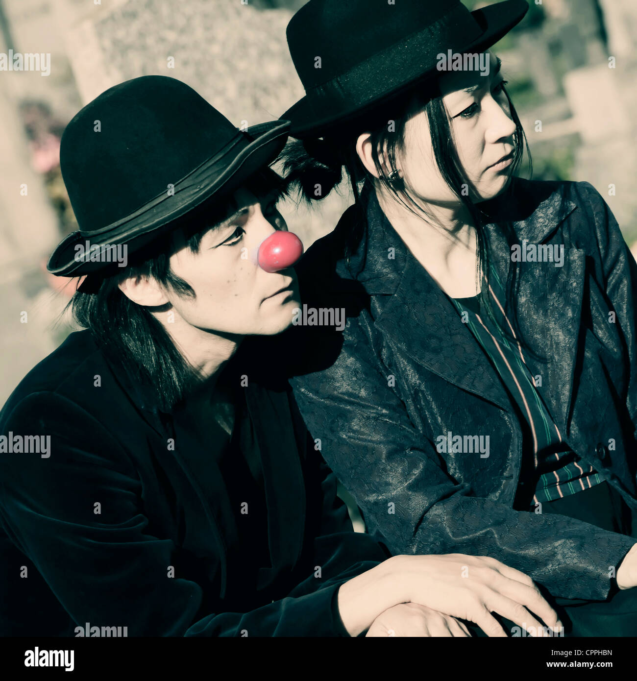 Un triste paio di clown Foto Stock