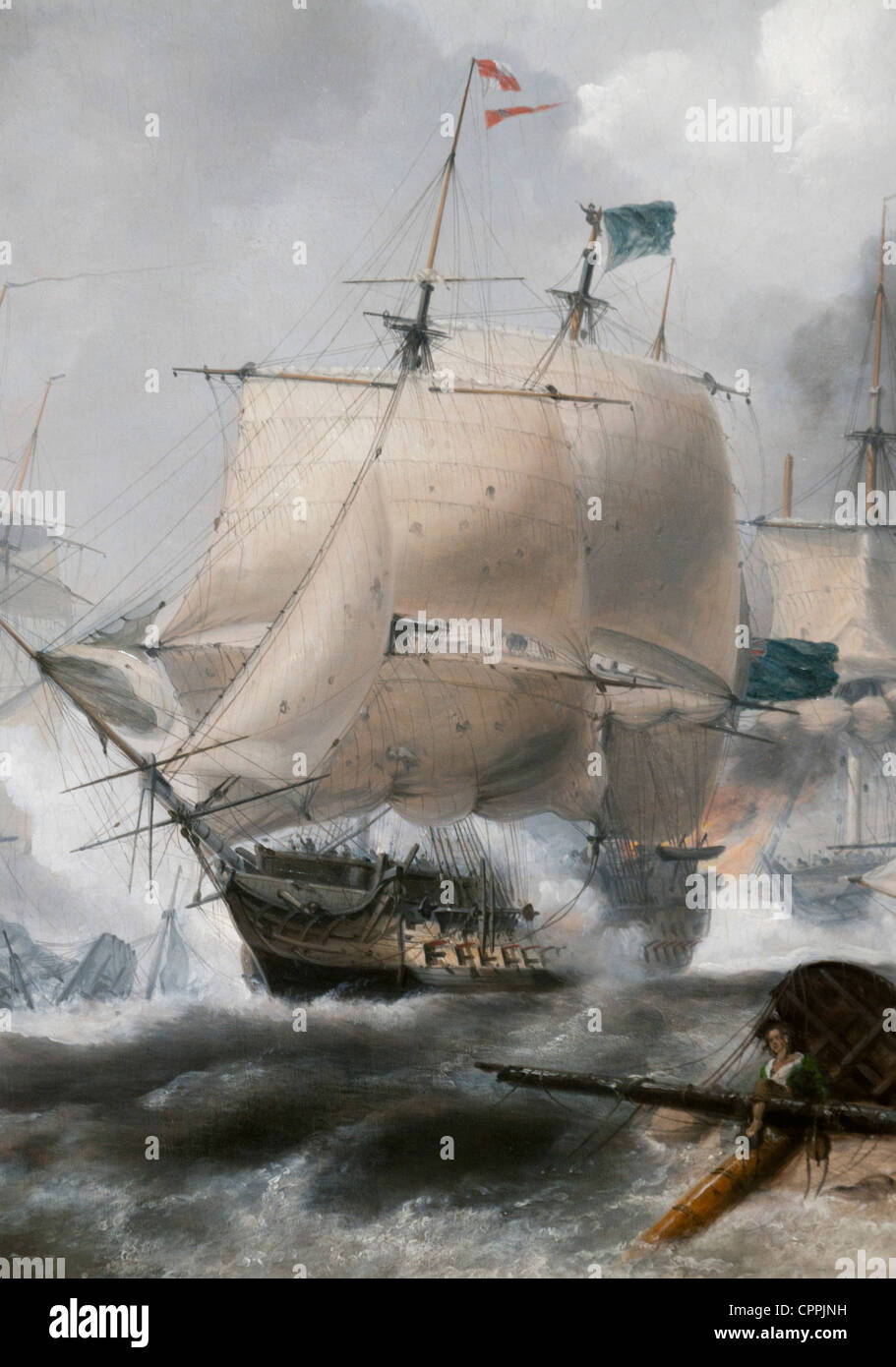 La battaglia di Camperdown, HMS venerabile, terzo tasso (74 cannoni), l'ammiraglia di Ammiraglio di Adam Duncan Foto Stock