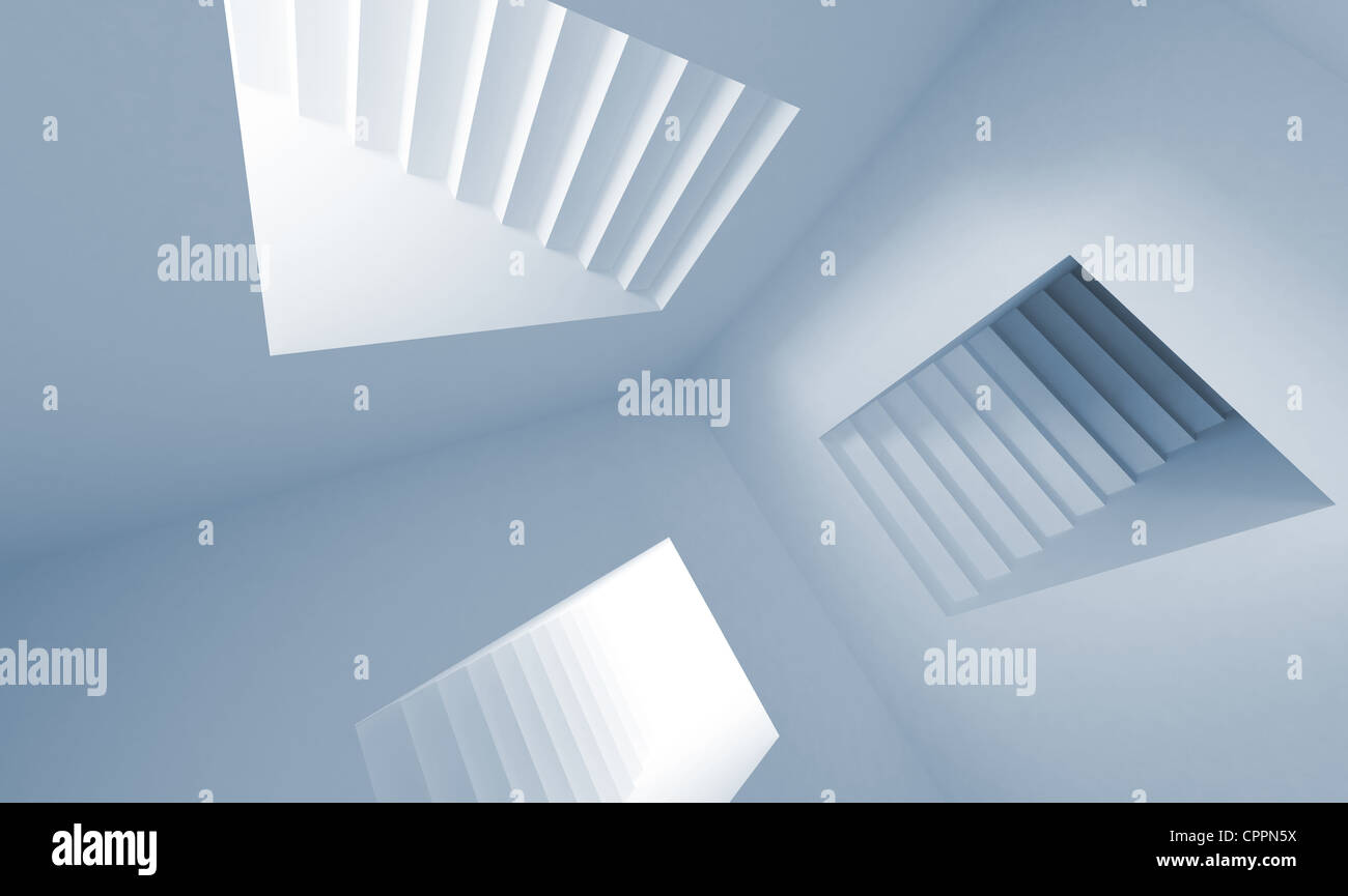 Blue abstract architettura interni con illuminazione portali scalinata Foto Stock