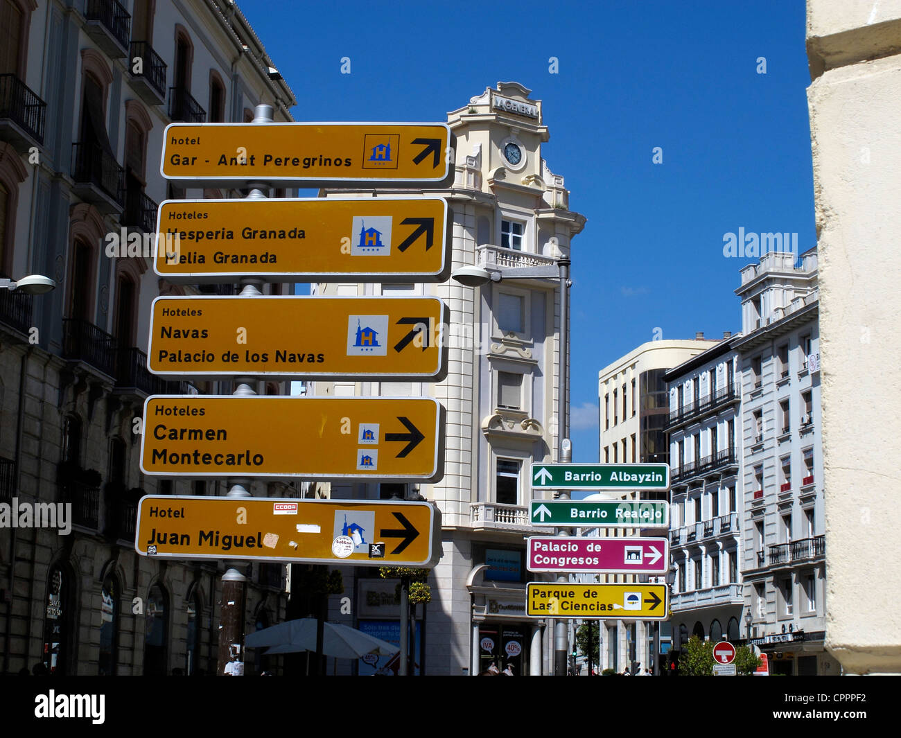 Spagna Andalusia Granada Hotel segno per guida auto Foto Stock