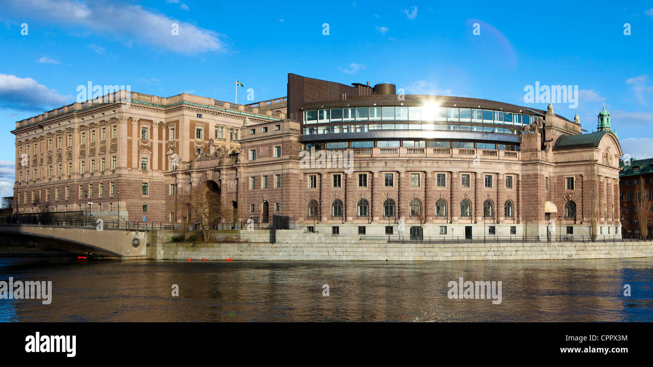 Stoccolma, Svezia. Riksdag (Parlamento) edificio a Helgeandsholmen isola. Foto Stock