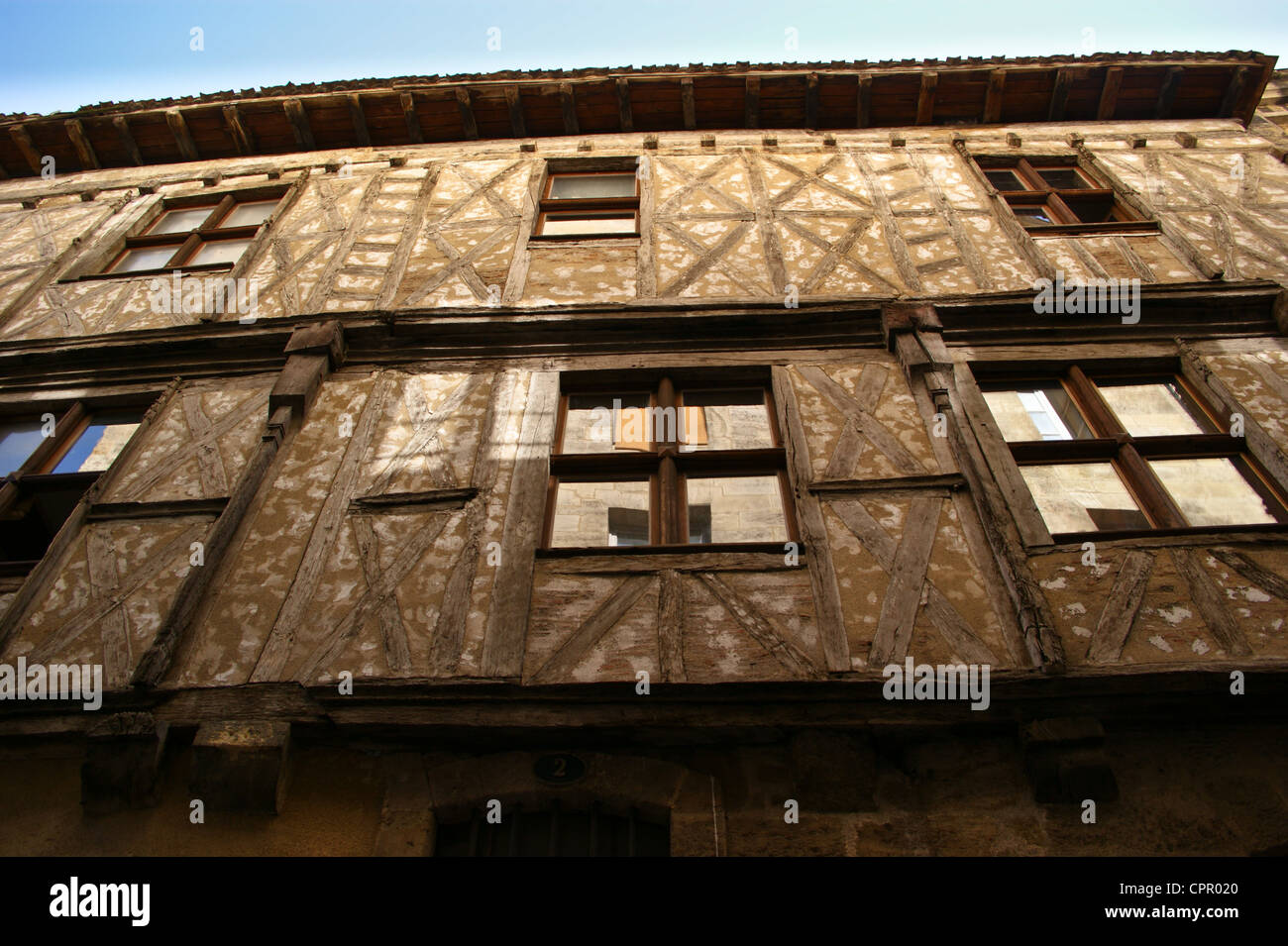 A struttura mista in legno e muratura 15th. Secolo casa medievale, 2 Rue Pilet, Bordeaux, Gironde, Francia Foto Stock