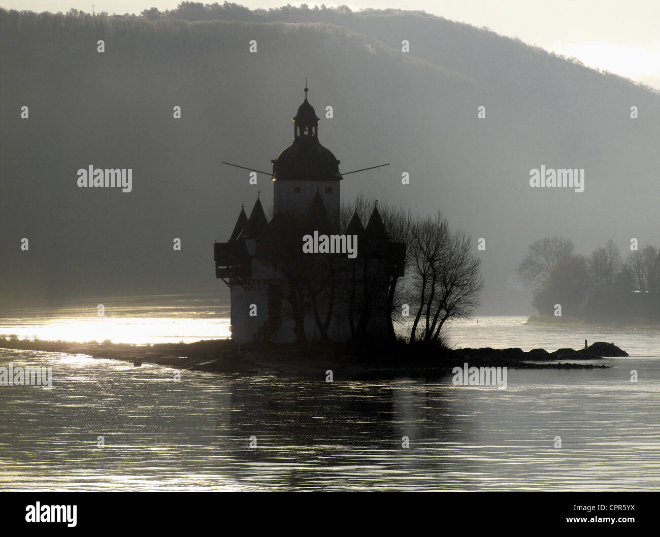 Il castello Pfalzgrafenstein, un castello di pedaggio su Falkenau (o Pfalz) isola, Reno, vicino a Kaub, Germania Foto Stock