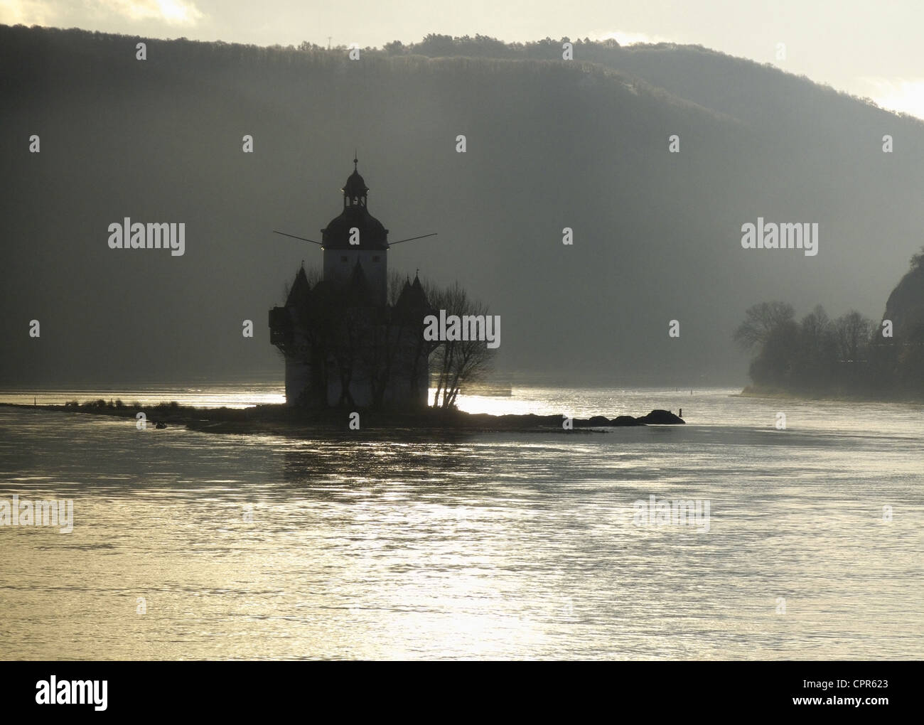 Il castello Pfalzgrafenstein, un castello di pedaggio su Falkenau (o Pfalz) isola, Reno, vicino a Kaub, Germania Foto Stock