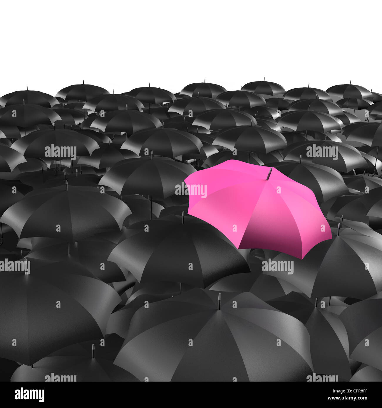 Ombrello rosa in piedi fuori dal contesto di ombrelli nero Foto stock -  Alamy
