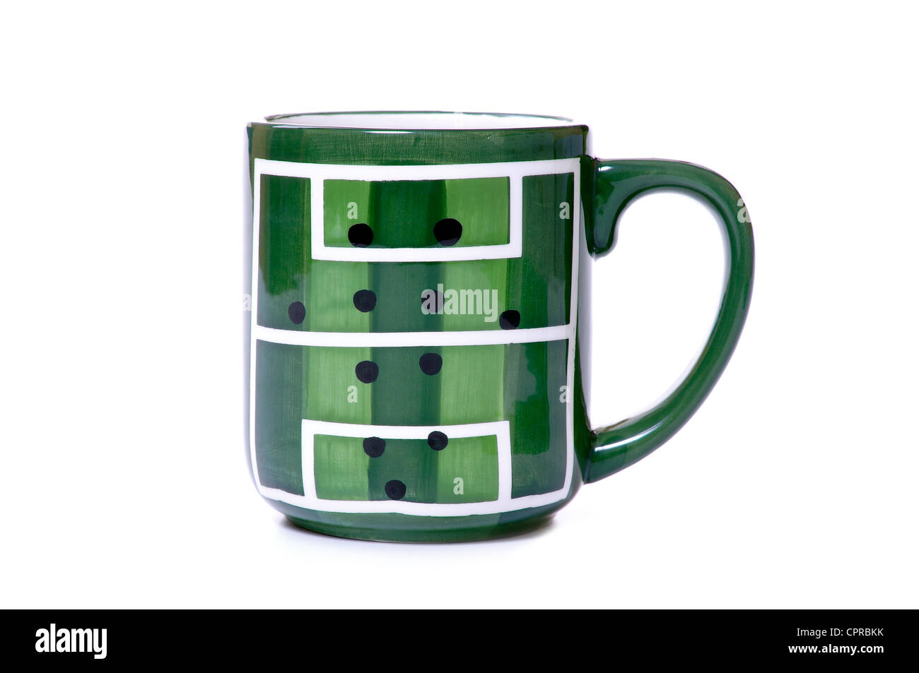 Mug, cup con un dipinto di campo di calcio Foto Stock