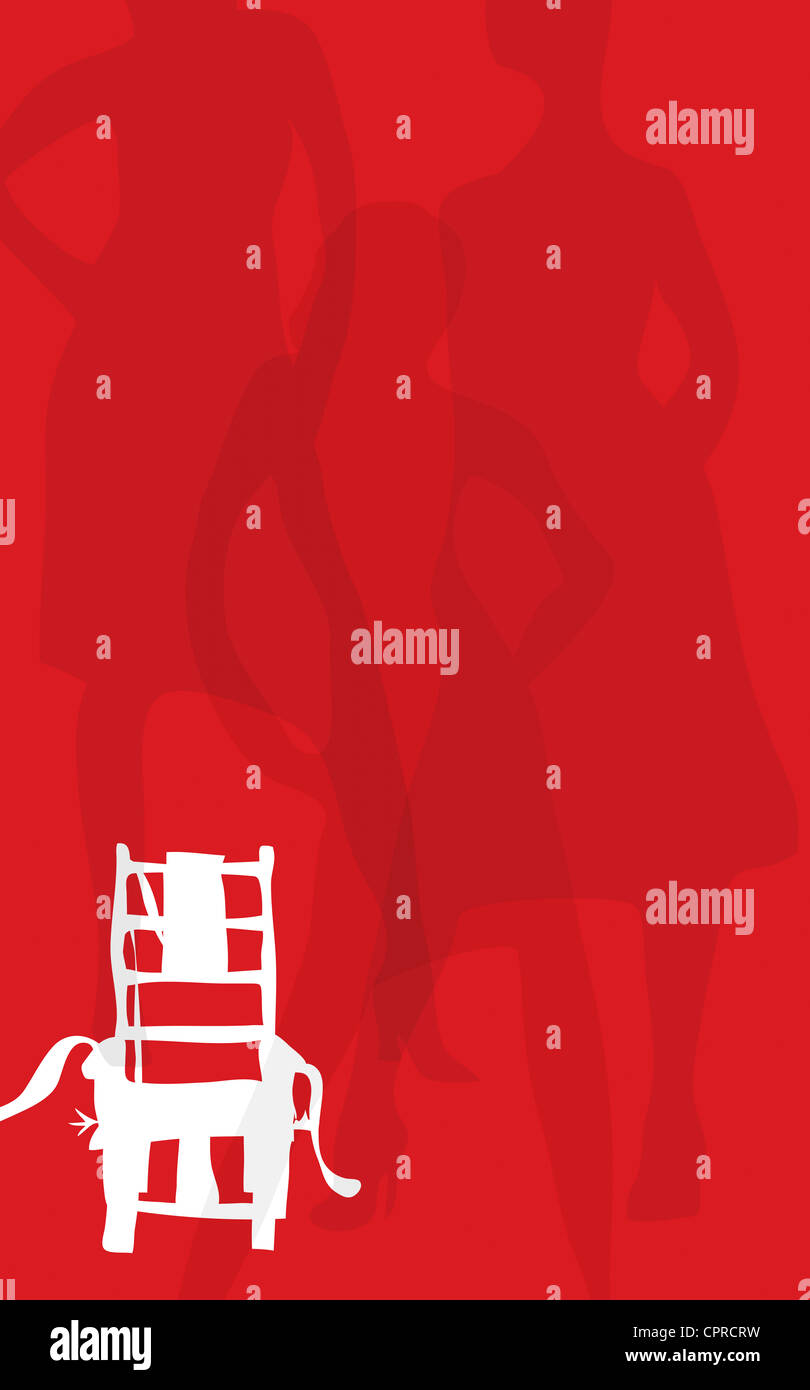 Una sedia elettrica e tre donne. Foto Stock