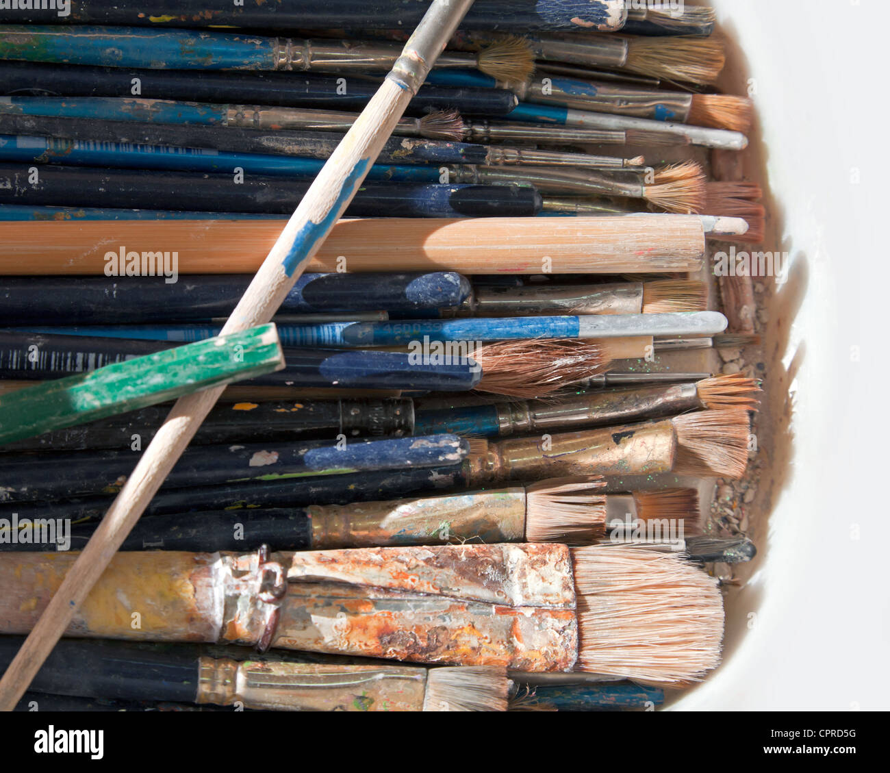 L'arte dei pennelli nella casella Foto Stock