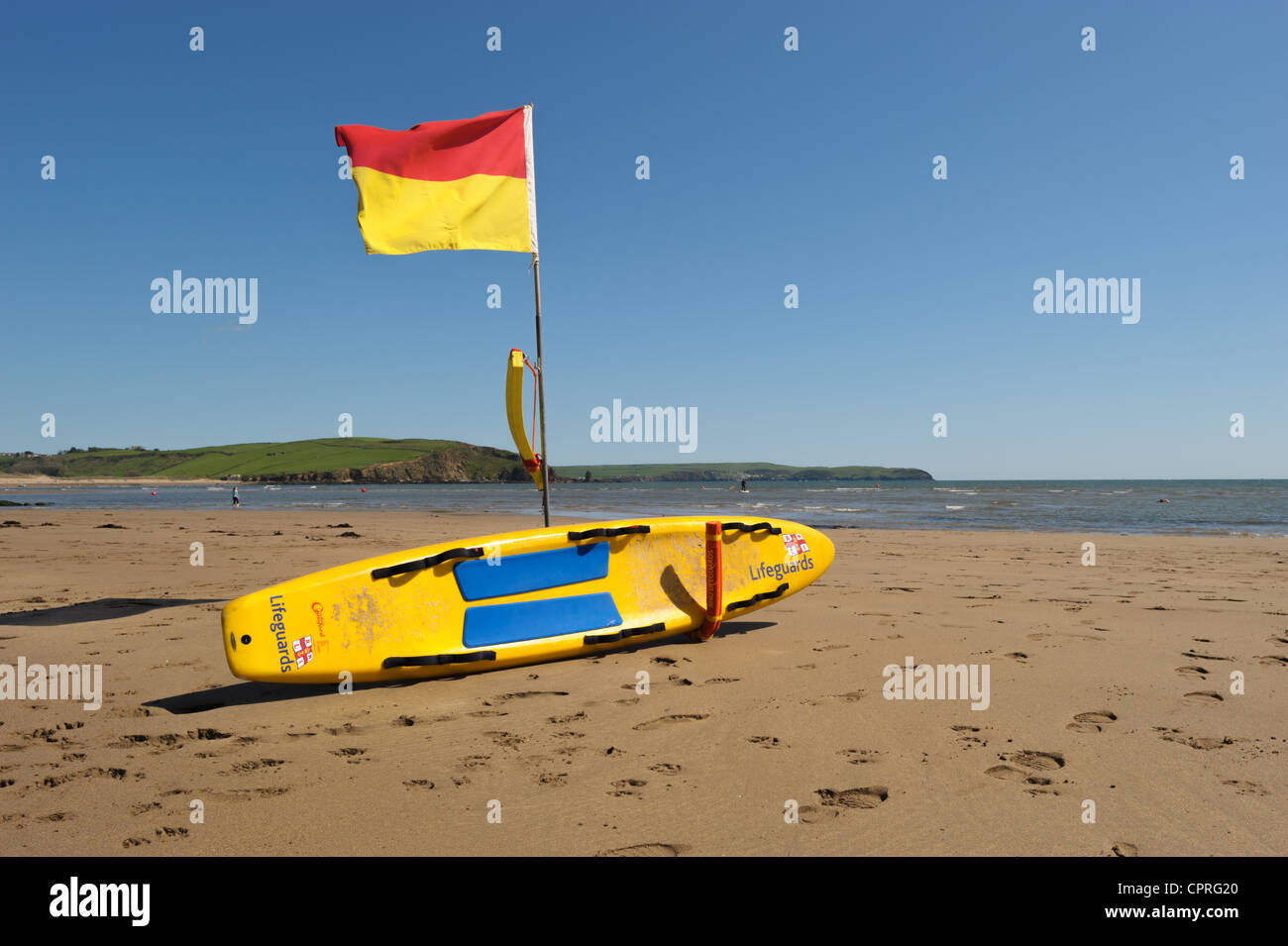 Bagnini marcatore in Burgh Island, South Devon, Regno Unito Foto Stock