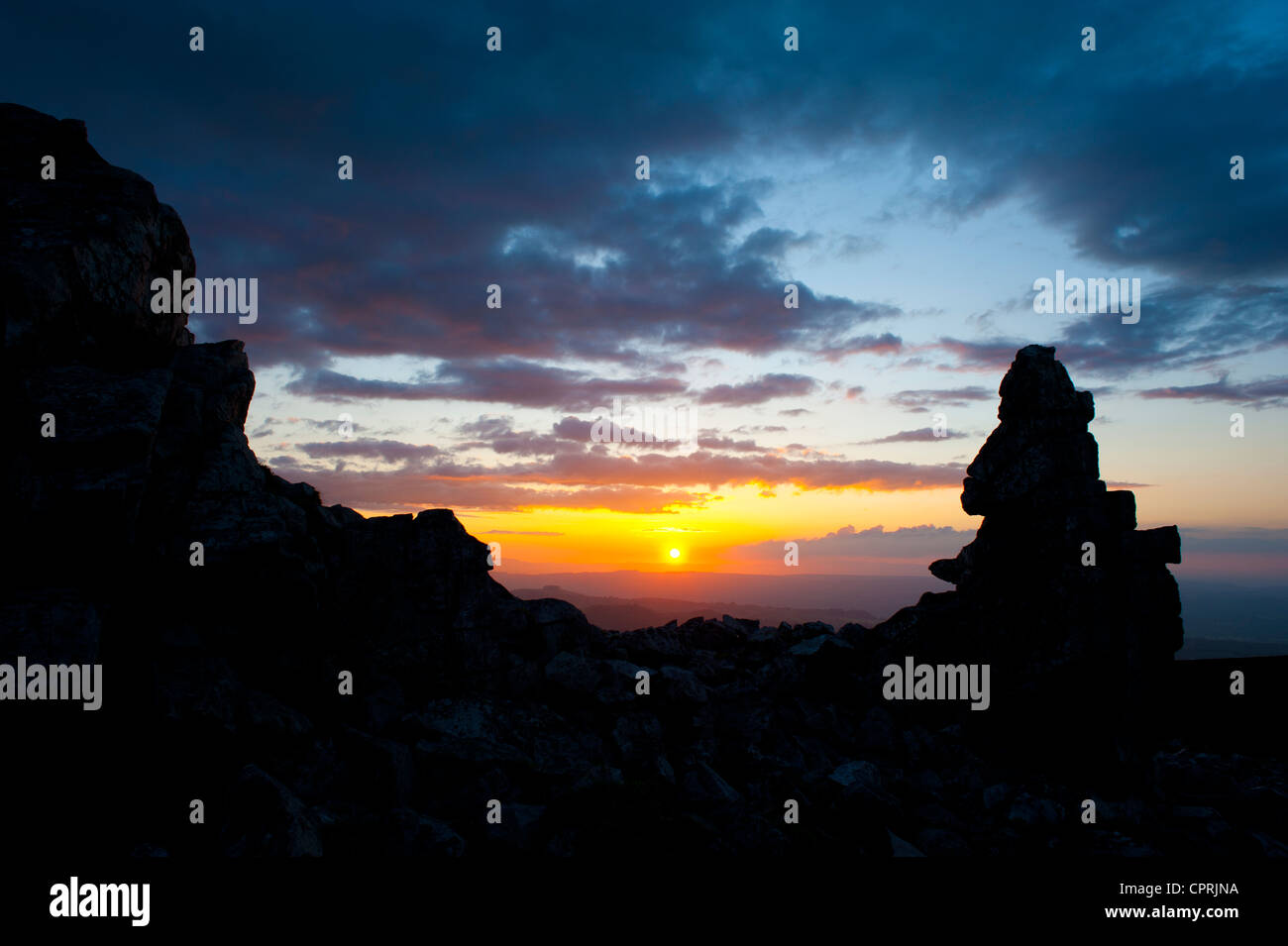 Tramonto sulla Stiperstones hills, Shropshire, Inghilterra Foto Stock