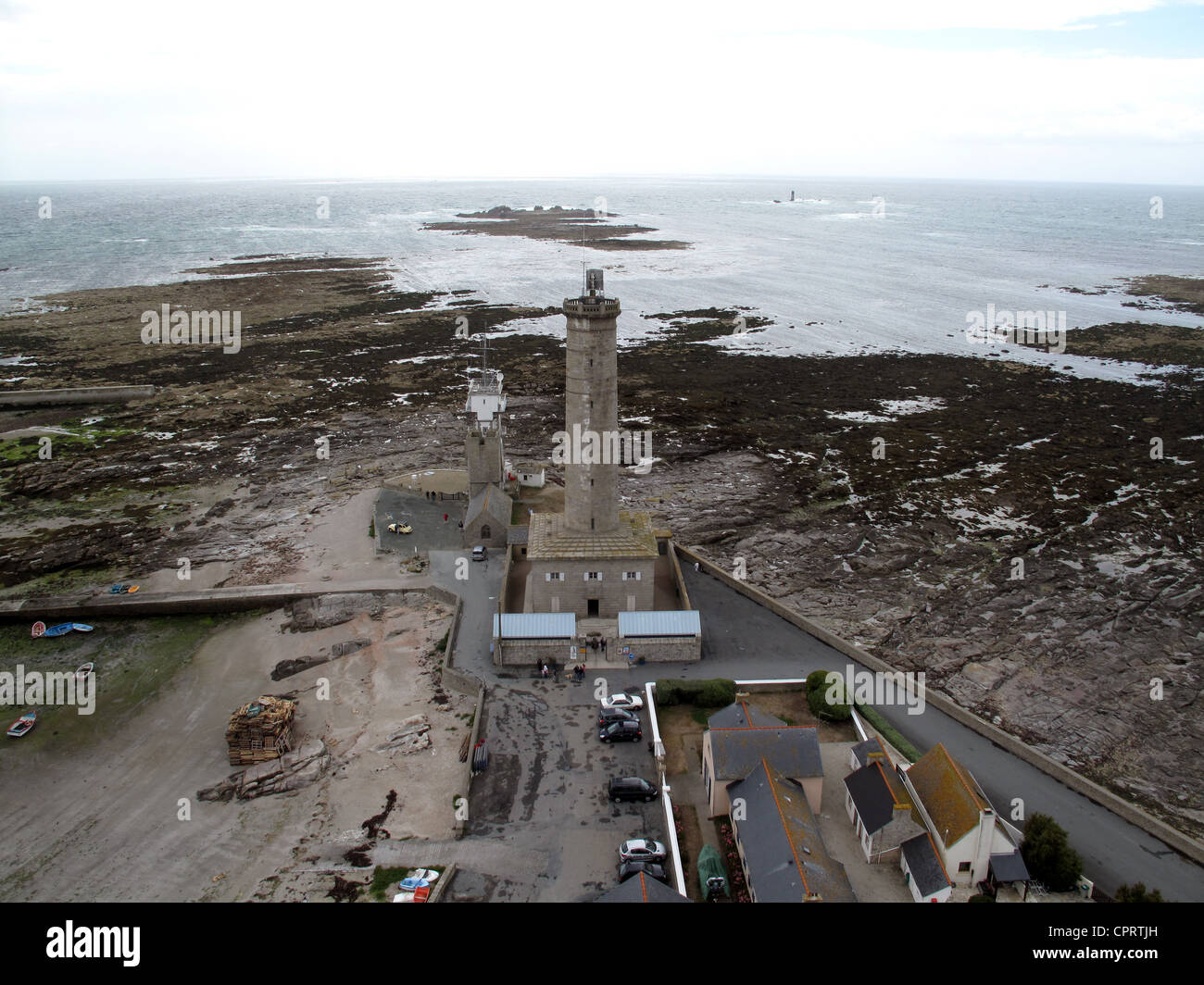 Il semaforo, l'ex faro di Penmarca'h a Pointe Saint-Pierre, Penmarca'h, Finistere, Bretagna, Bretagna, Bretagna, Francia Foto Stock