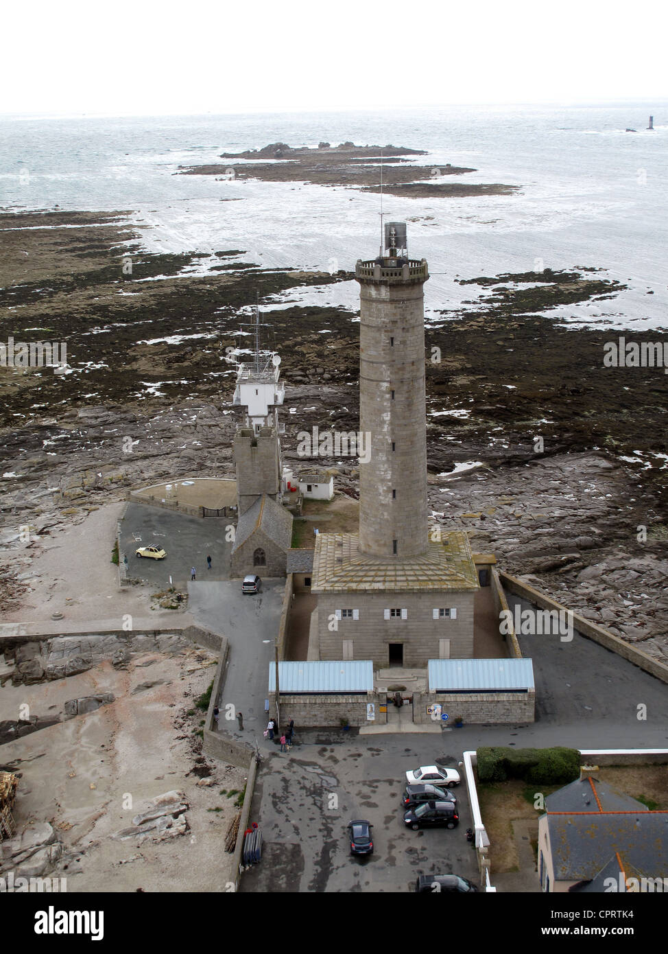 Il semaforo, l'ex faro di Penmarca'h a Pointe Saint-Pierre, Penmarca'h, Finistere, Bretagna, Bretagna, Bretagna, Francia Foto Stock