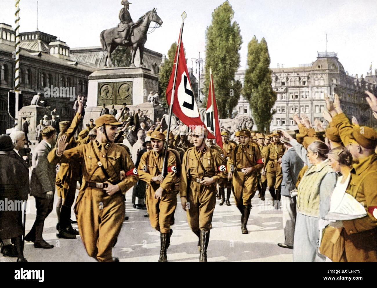 Wessel, Horst, 9.10.1907 - 23.2.1930, attivista nazista tedesco, a metà lunghezza, come leader di un'unità SA a Norimberga 1929, foto a colori, Foto Stock