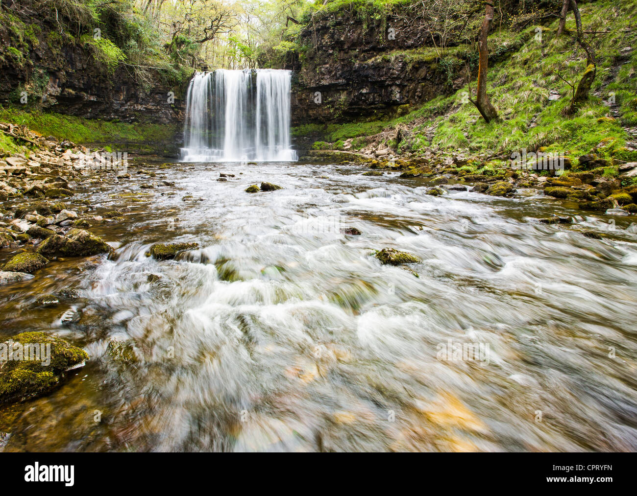 Sgwd Yr Eira cascata fiume Pyrddin Neddfechan Vale di Neath Parco Nazionale di Brecon Beacons Foto Stock