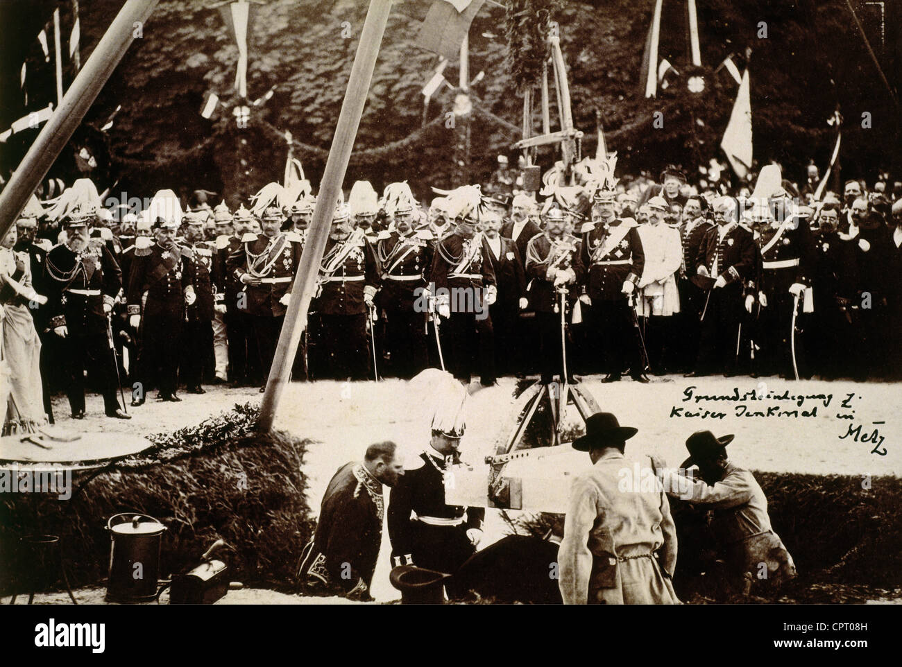 Guglielmo II, 27.1.1859 - 4.6.1941, imperatore tedesco 1888 - 1918, con principe reggente Luitpold di Baviera, durante la posa della pietra di fondazione del monumento dell'imperatore Guglielmo i, Metz, 23.8.1889, Foto Stock