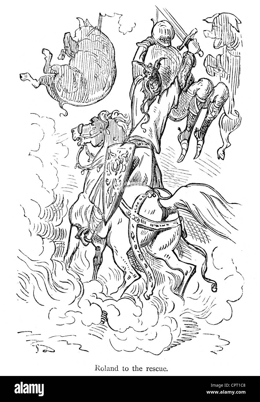 Roland per il salvataggio. Illustrazione da la leggenda di Croquemitaine da Gustave Doré Foto Stock