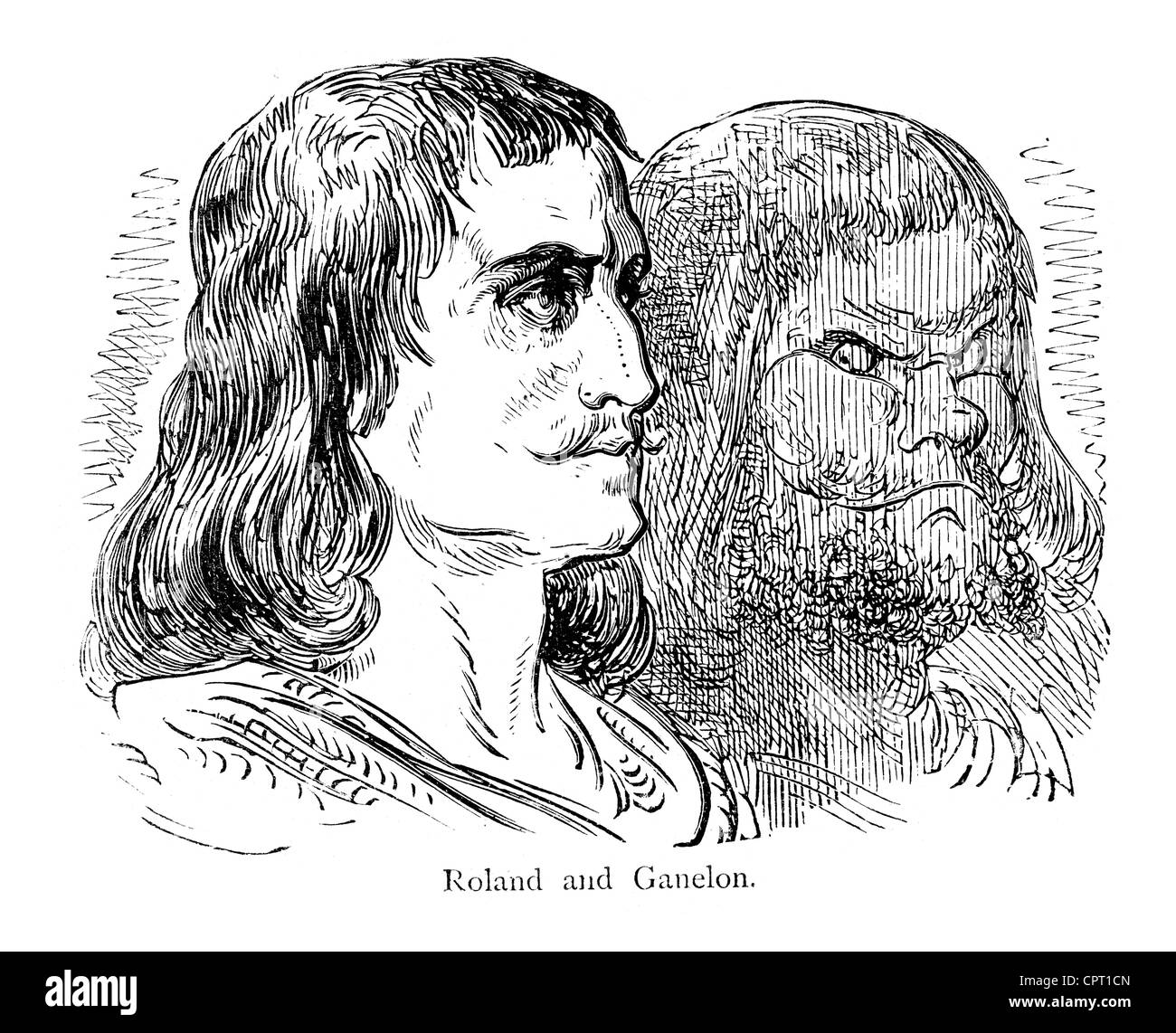 Roland e Ganelon. Illustrazione da la leggenda di Croquemitaine da Gustave Doré Foto Stock