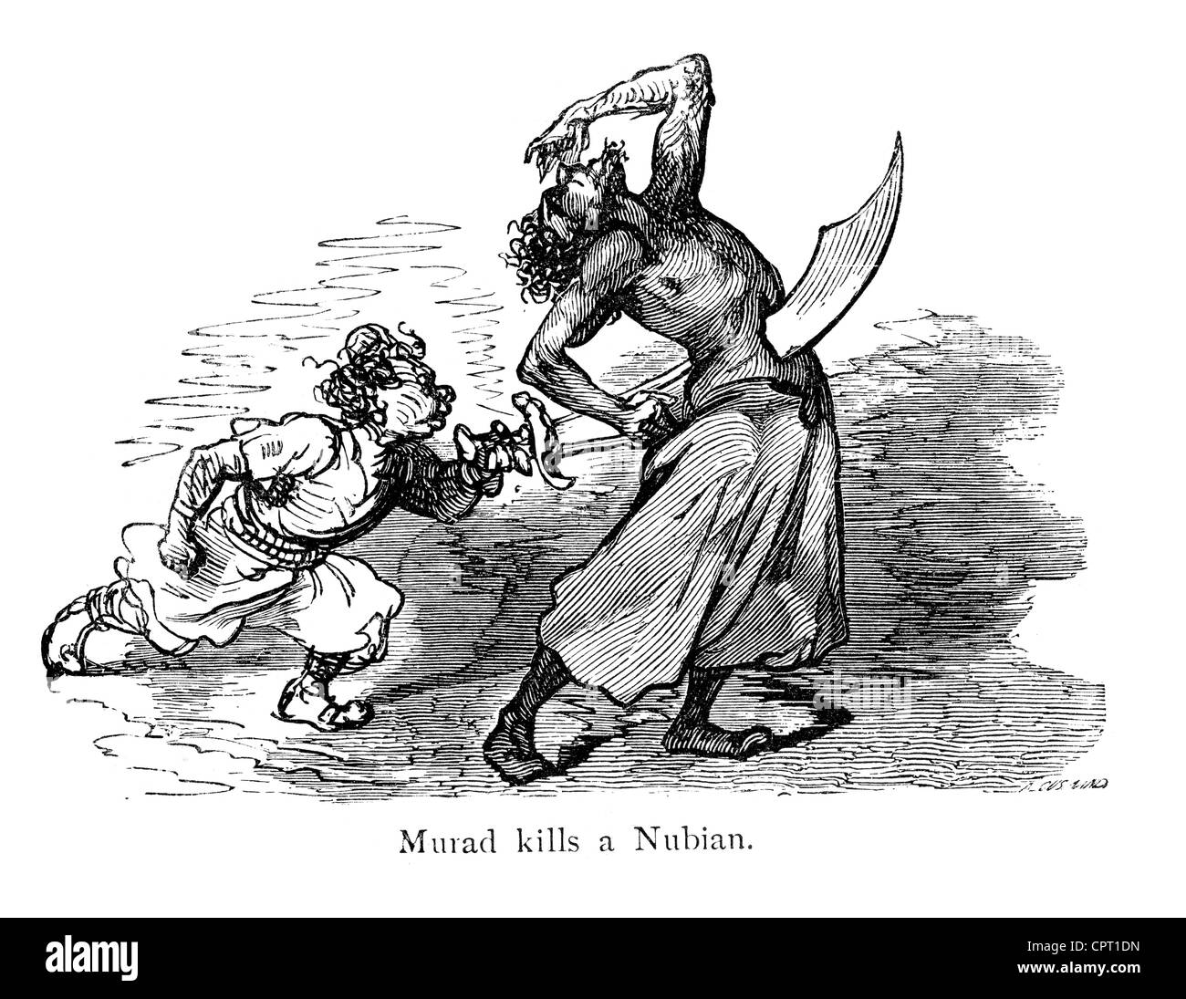 Murad uccide un Nubian. Illustrazione da la leggenda di Croquemitaine da Gustave Doré Foto Stock