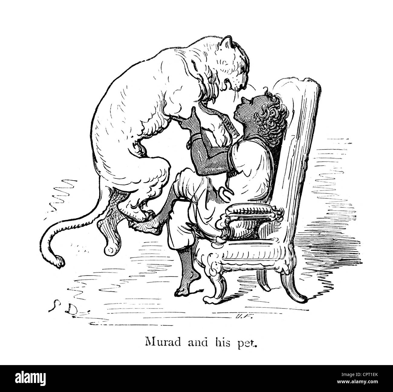 Murad e il suo pet. Illustrazione da la leggenda di Croquemitaine da Gustave Doré Foto Stock