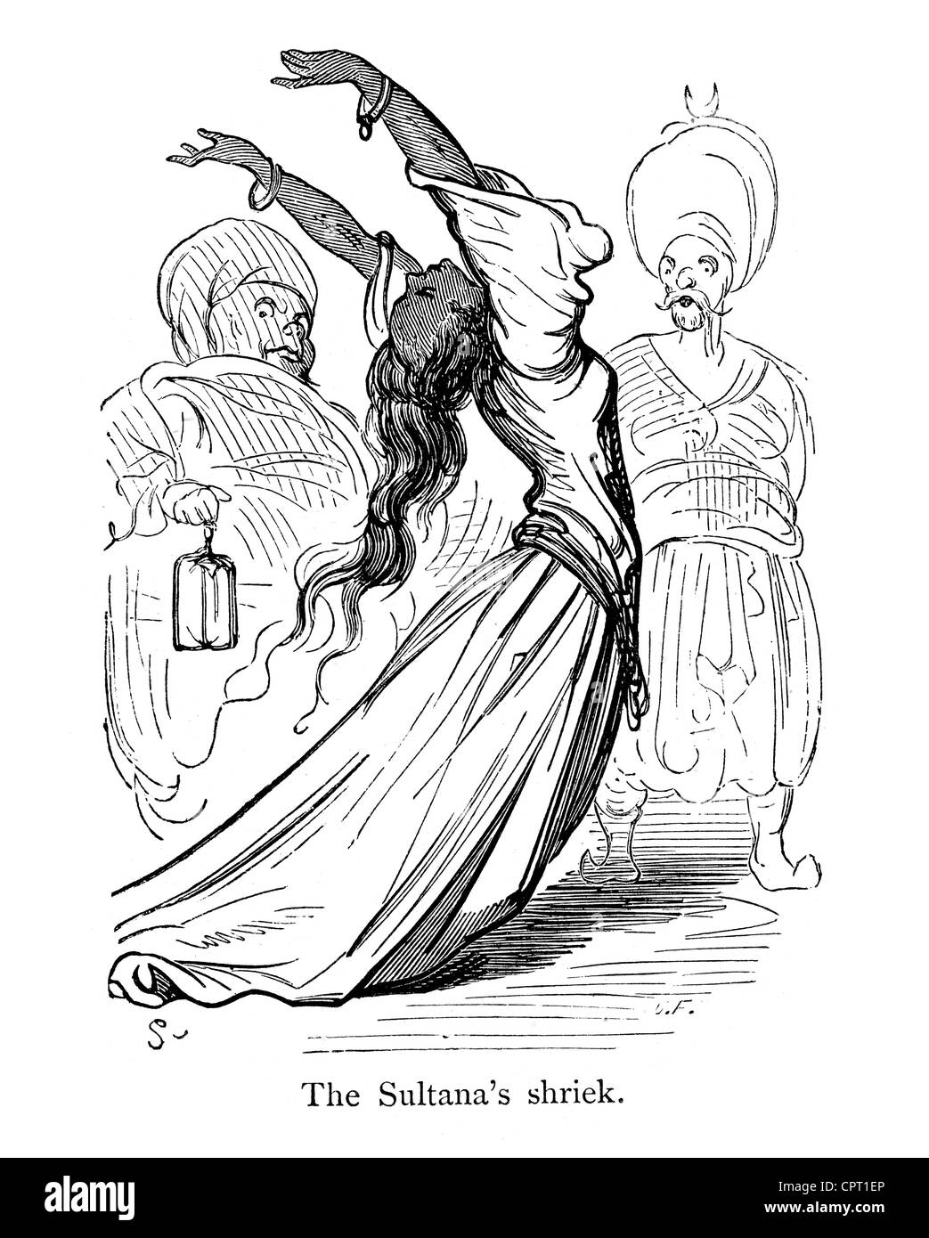 Il Sultana il fischio. Illustrazione da la leggenda di Croquemitaine da Gustave Doré Foto Stock