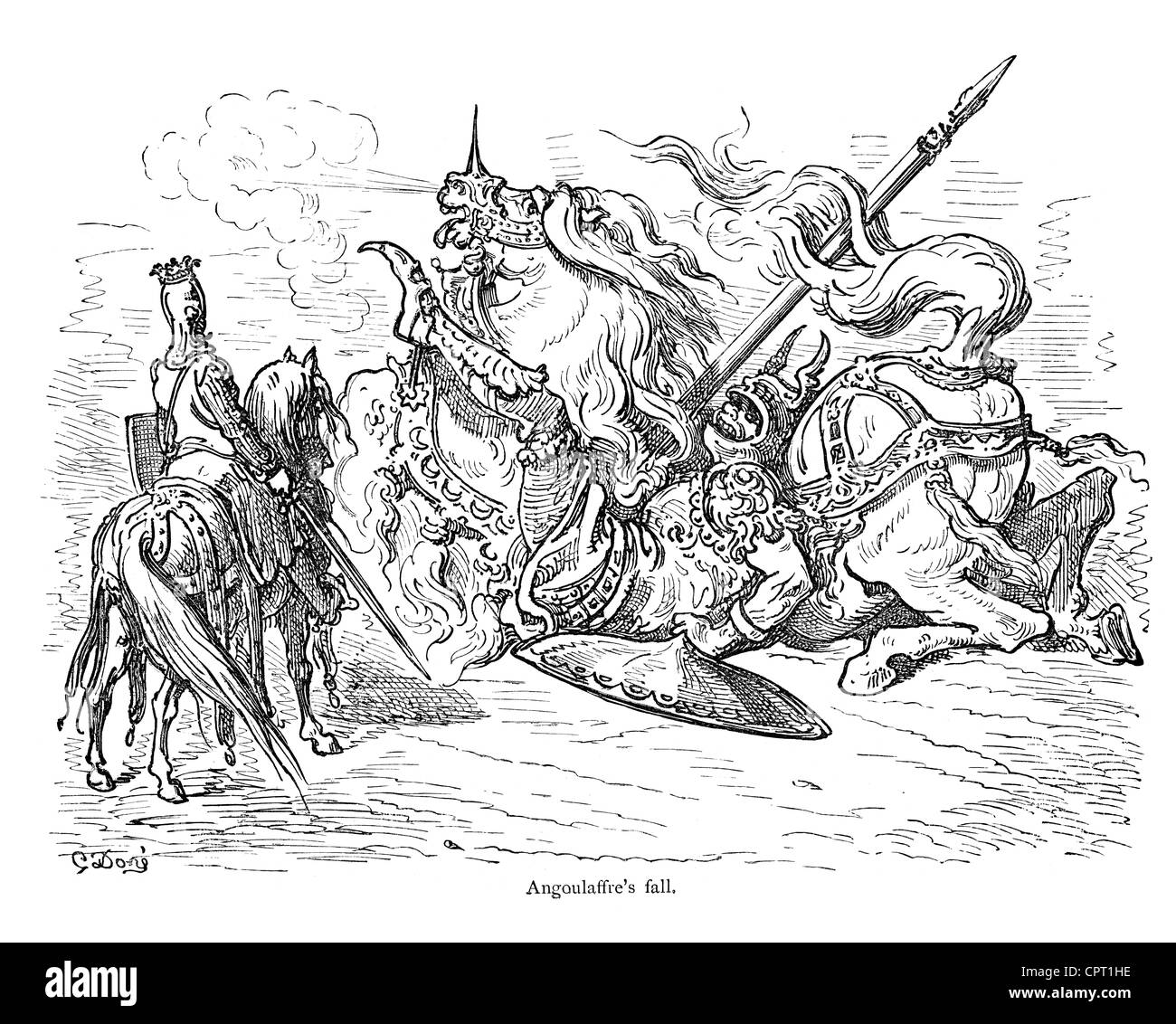 Angoulaffre dalla sua caduta. Illustrazione da la leggenda di Croquemitaine da Gustave Doré Foto Stock