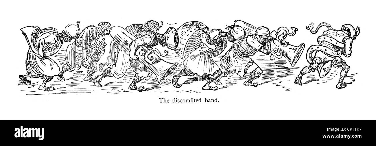 Il sbaragliò band. Illustrazione da la leggenda di Croquemitaine da Gustave Doré Foto Stock