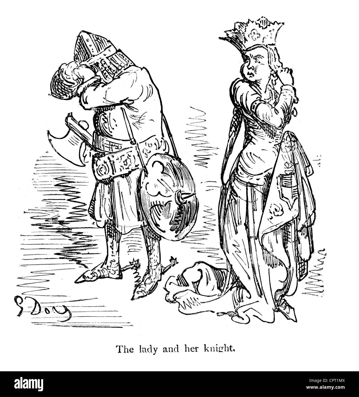 Signora ed il suo cavaliere. Illustrazione da la leggenda di Croquemitaine da Gustave Doré Foto Stock